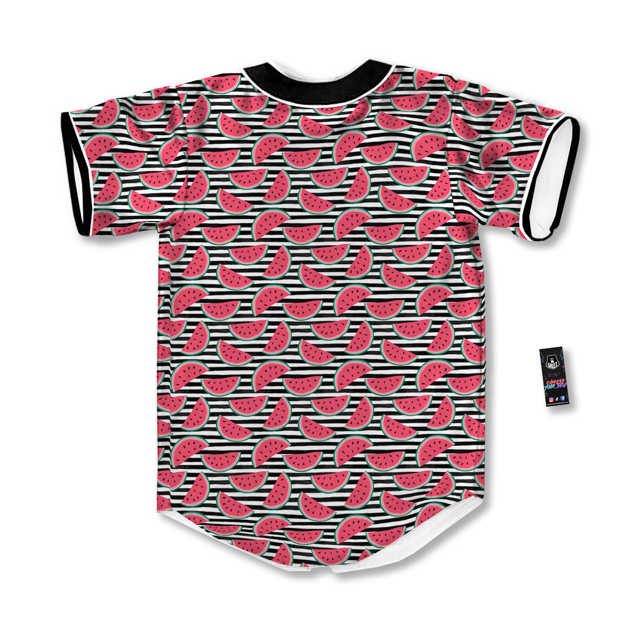 Watermelon Black Striped Print Pattern Baseball Jersey-grizzshop