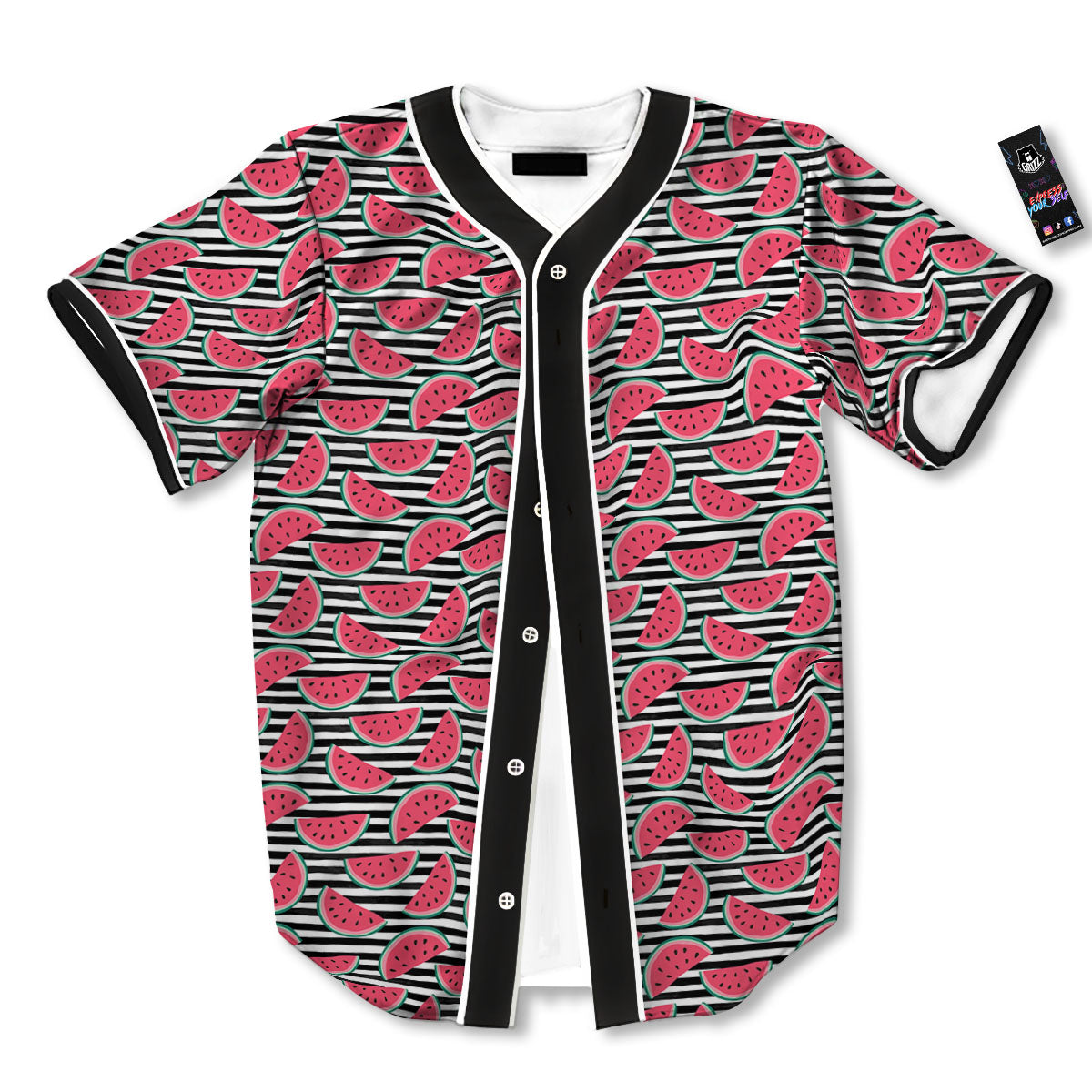 Watermelon Black Striped Print Pattern Baseball Jersey-grizzshop
