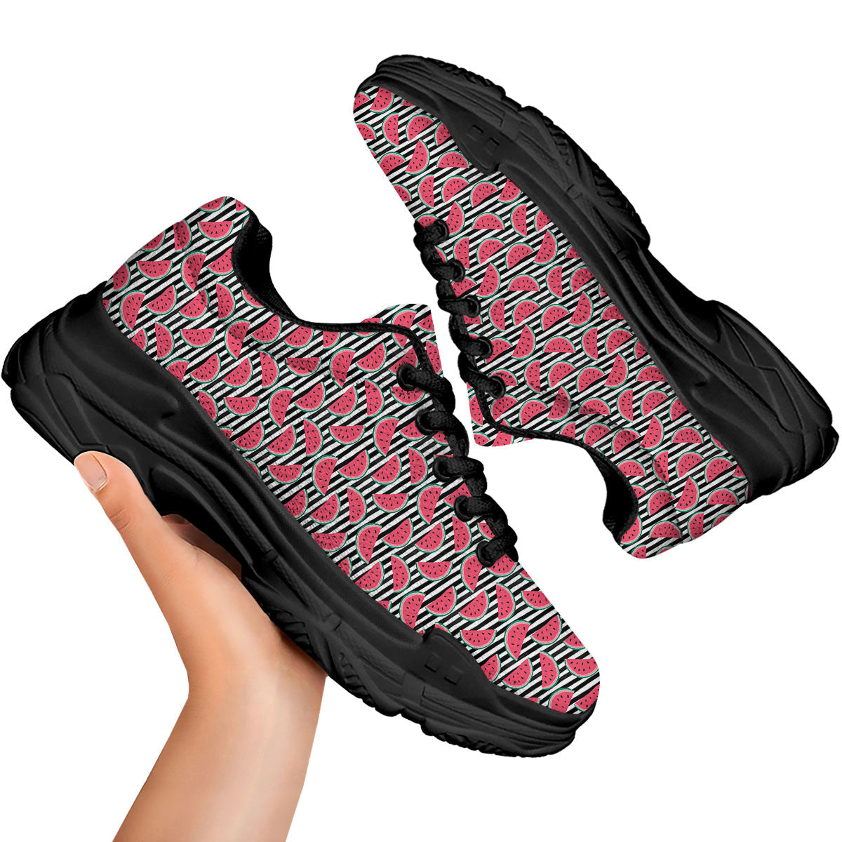 Watermelon Black Striped Print Pattern Black Chunky Shoes-grizzshop