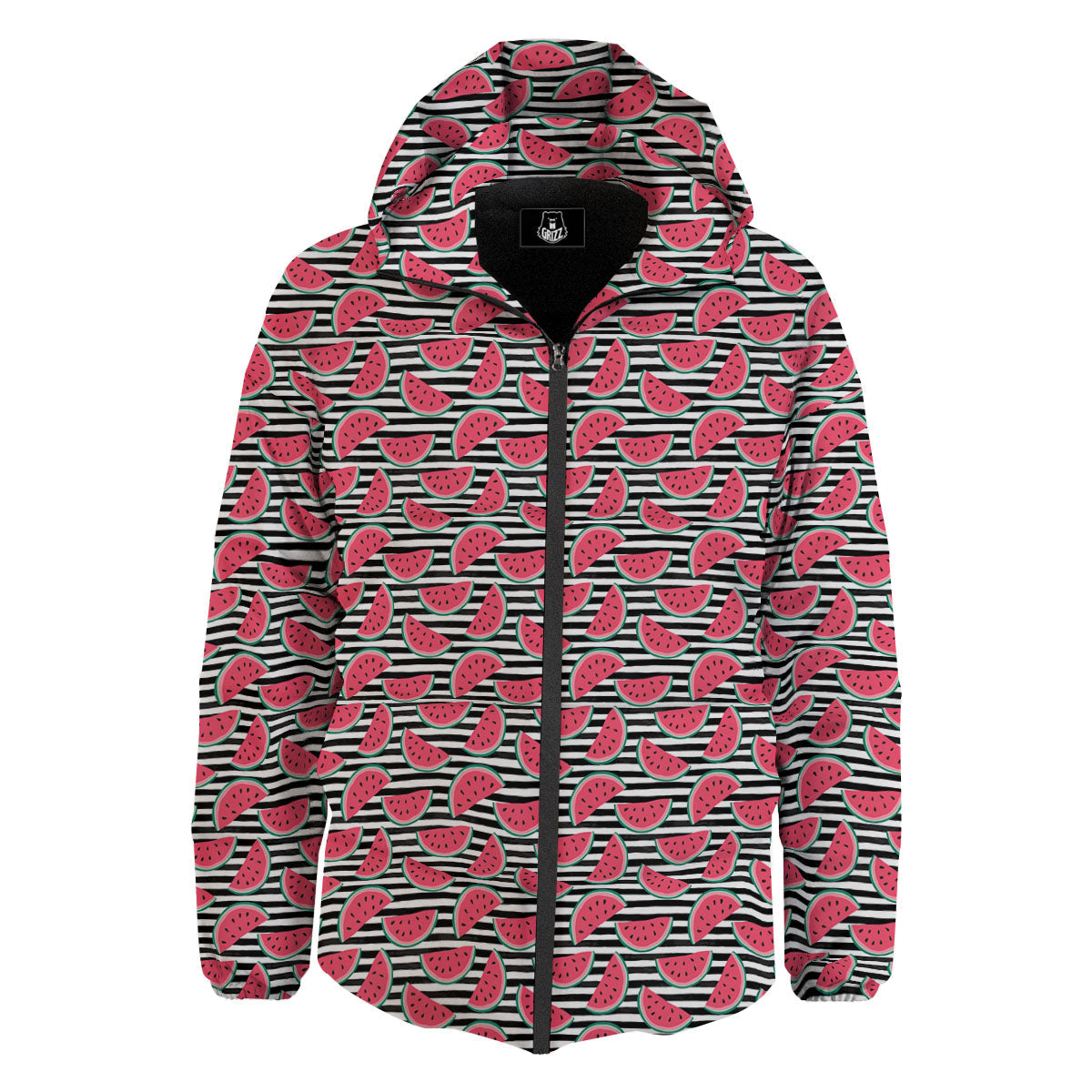 Watermelon Black Striped Print Pattern Down Jacket-grizzshop