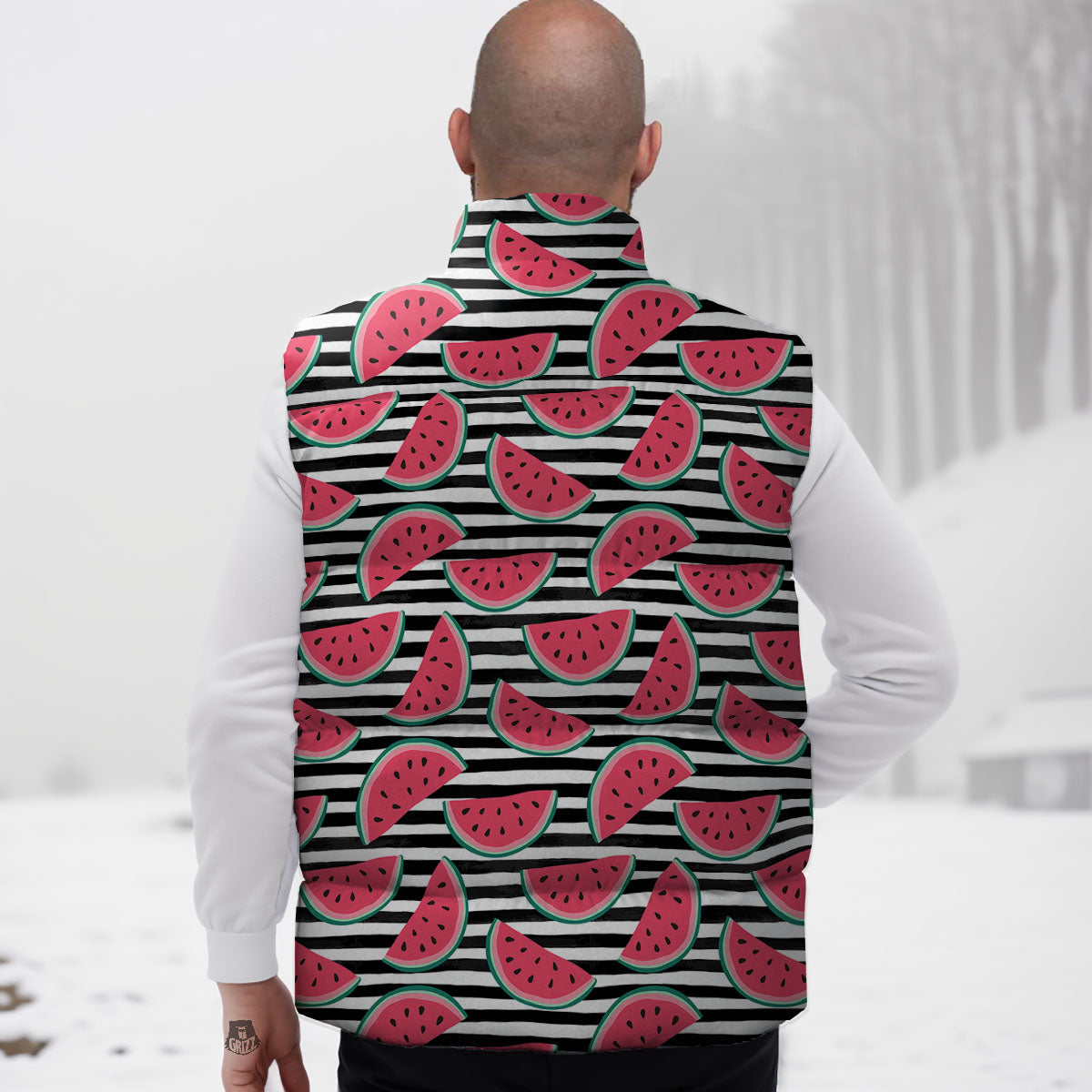 Watermelon Black Striped Print Pattern Down Vest