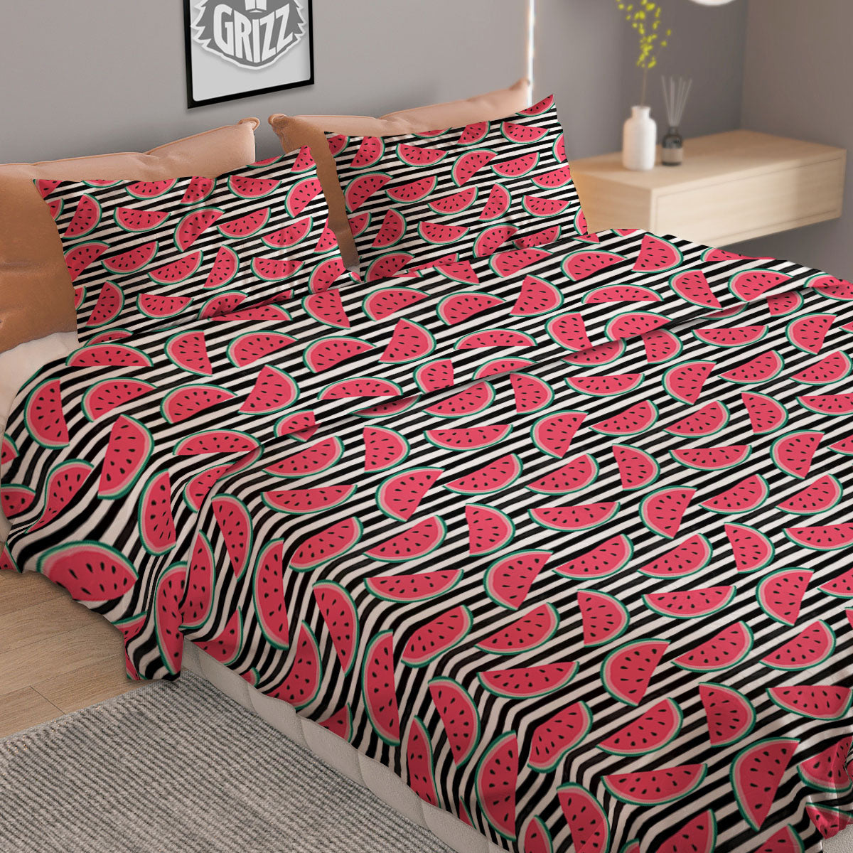 Watermelon Black Striped Print Pattern Duvet Cover Bedding Set