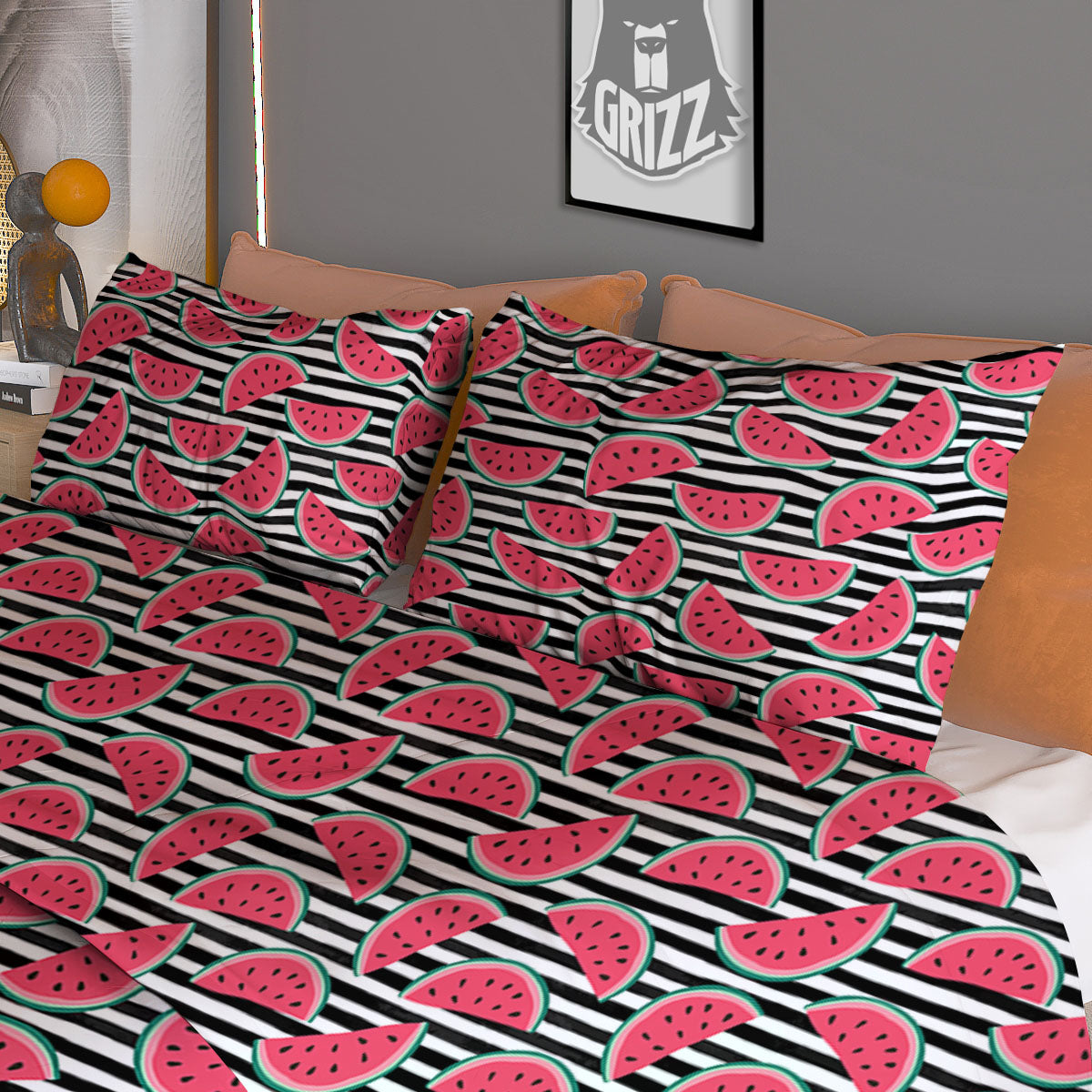 Watermelon Black Striped Print Pattern Duvet Cover Bedding Set