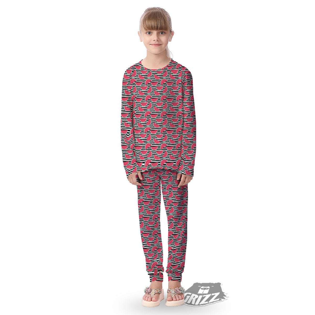 Watermelon Black Striped Print Pattern Kid's Pajamas-grizzshop