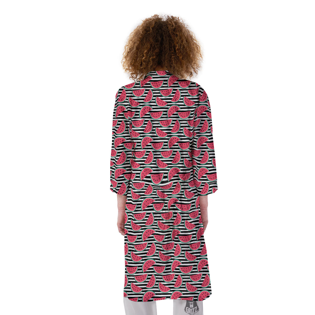 Watermelon Black Striped Print Pattern Kimono-grizzshop
