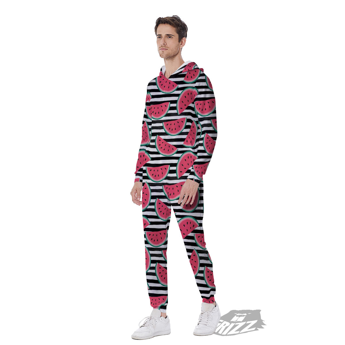 Watermelon Black Striped Print Pattern Men's Jumpsuit-grizzshop