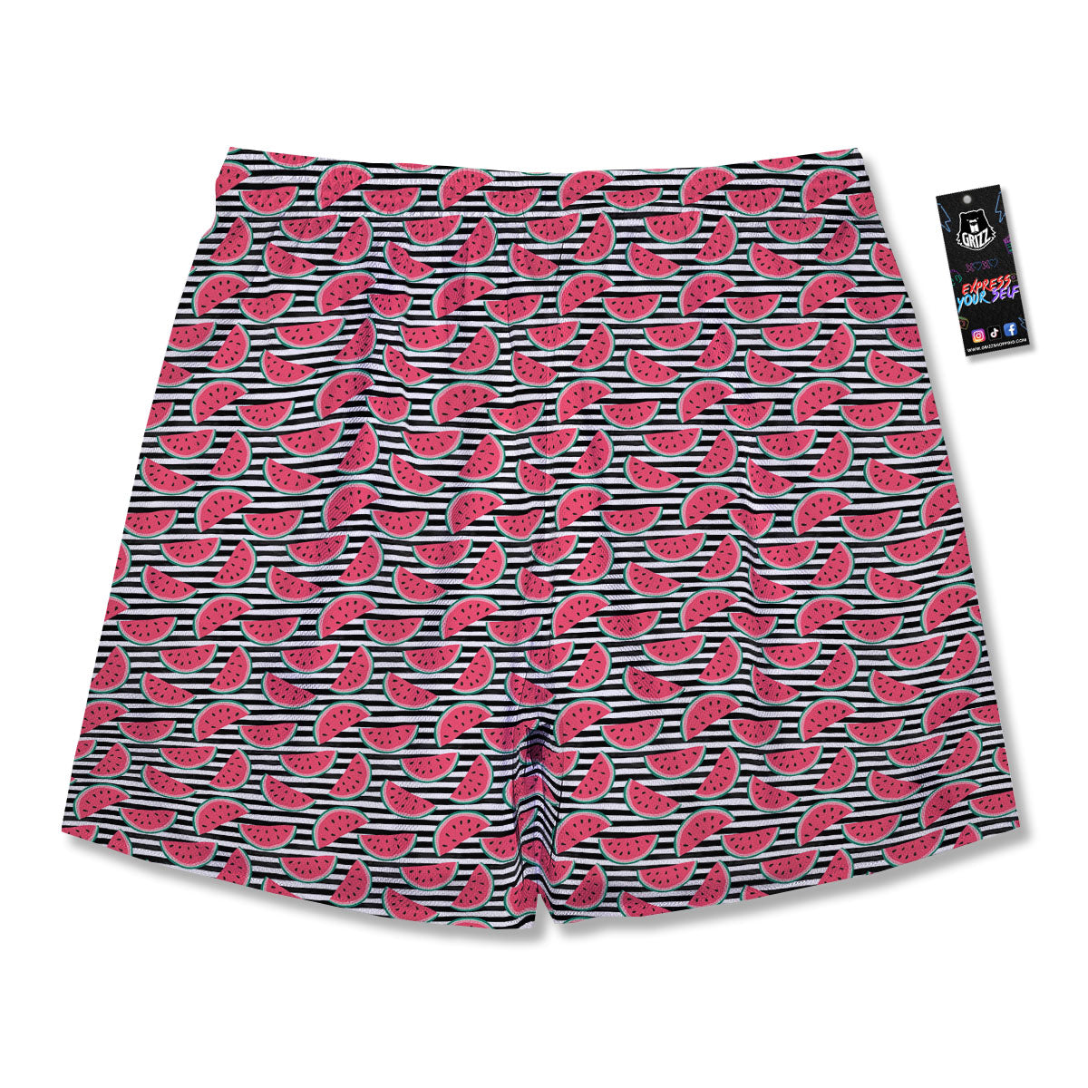 Watermelon Black Striped Print Pattern Men's Running Shorts-grizzshop