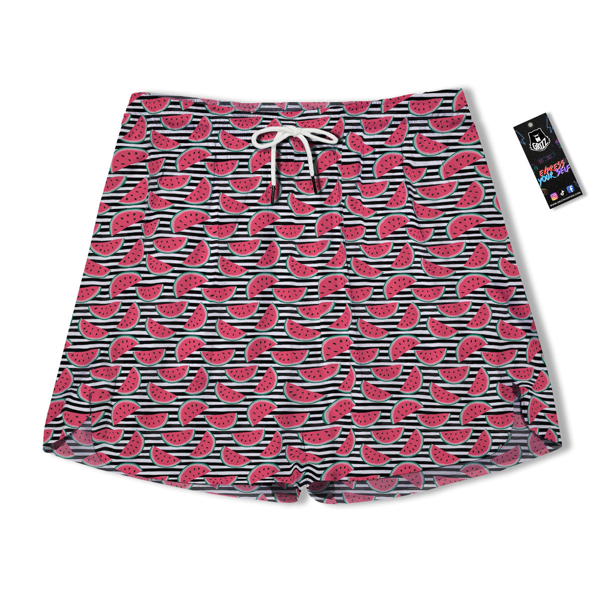 Watermelon Black Striped Print Pattern Men's Running Shorts-grizzshop