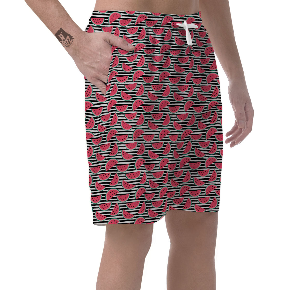 Watermelon Black Striped Print Pattern Men's Shorts-grizzshop
