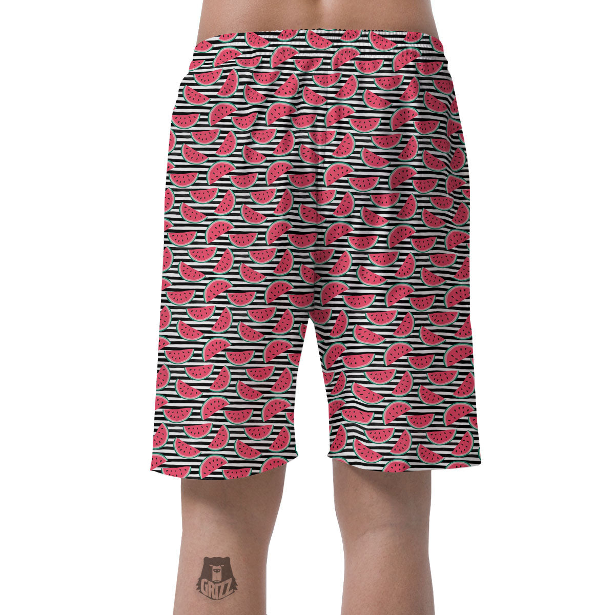 Watermelon Black Striped Print Pattern Men's Shorts-grizzshop