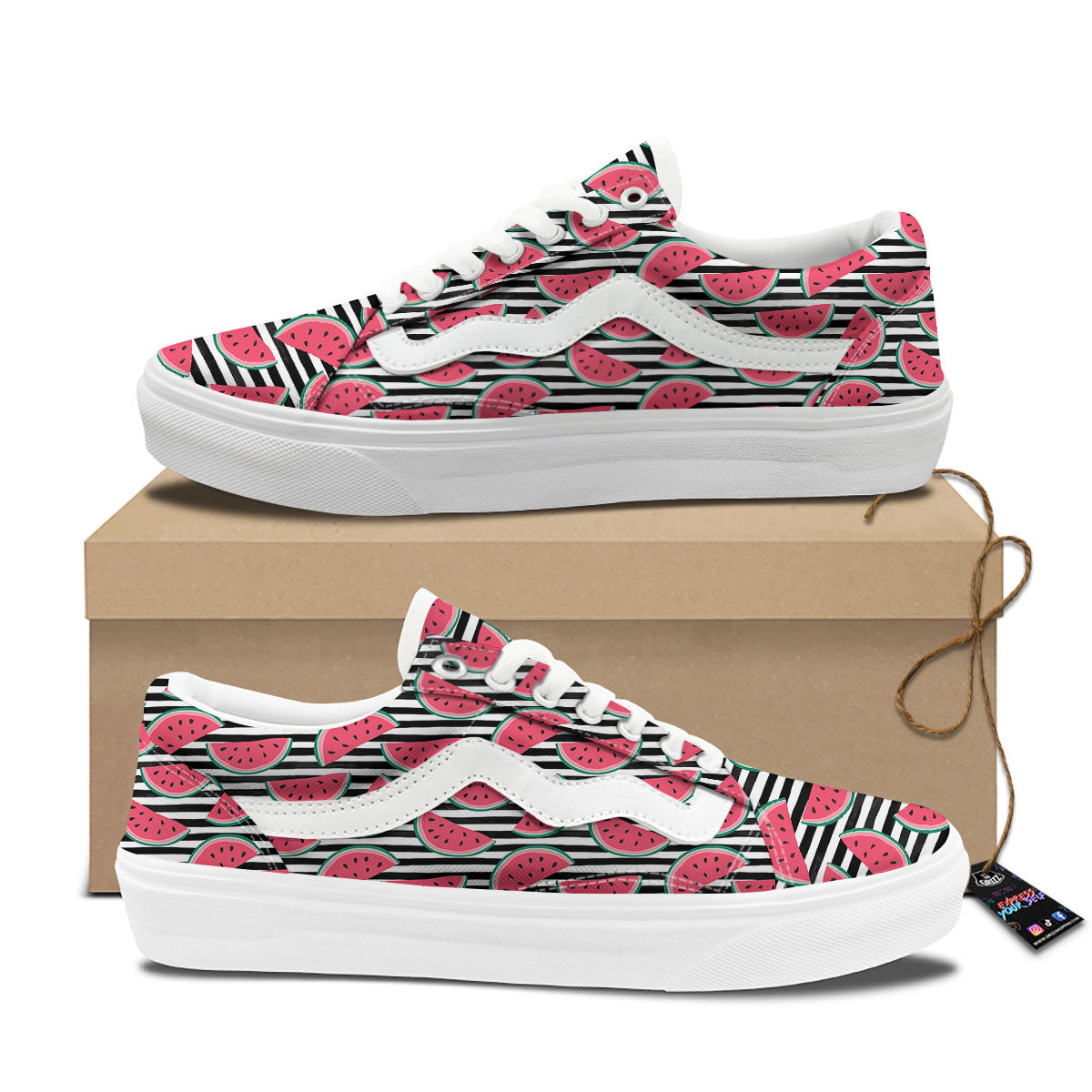 Watermelon Black Striped Print Pattern Skate Shoes-grizzshop