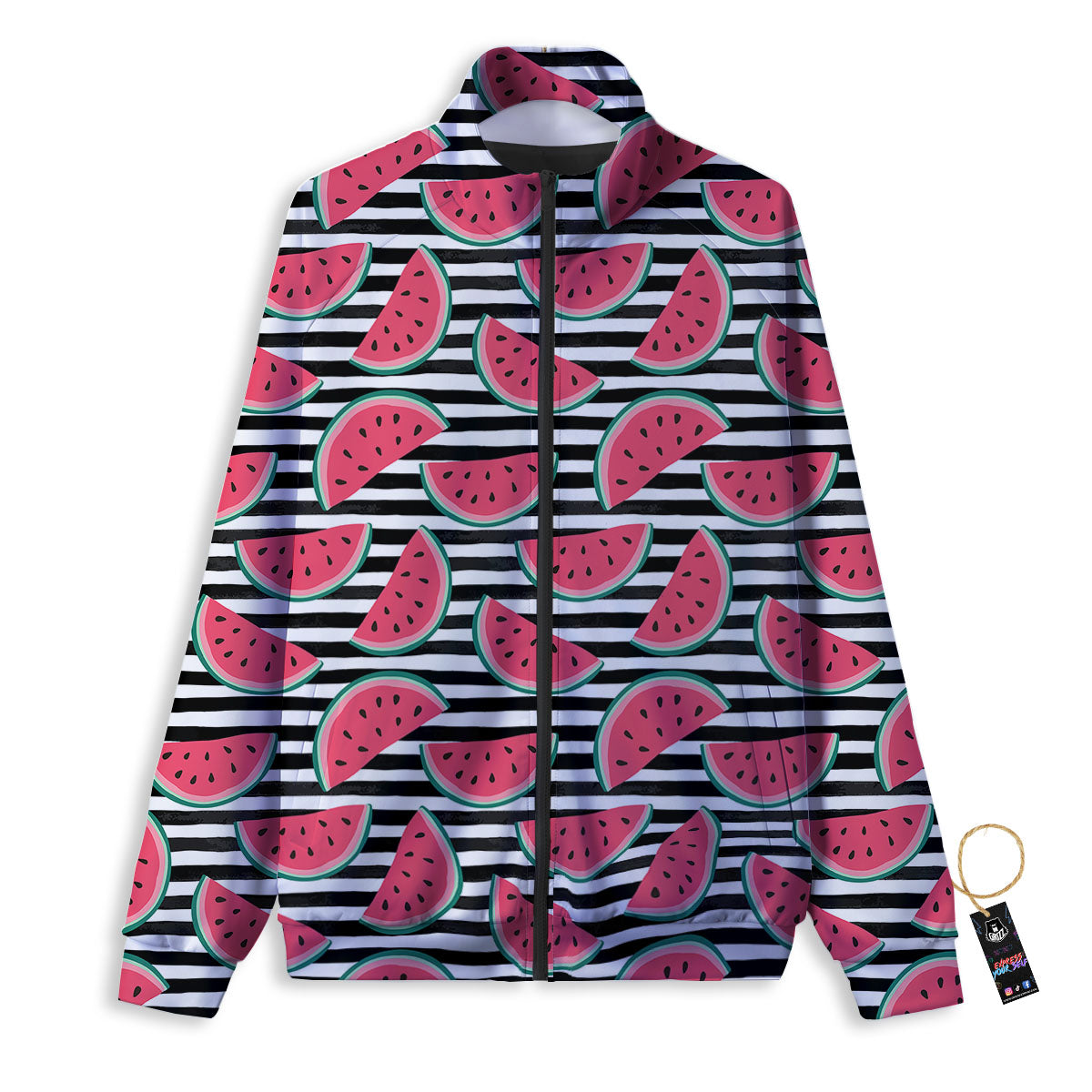 Watermelon Black Striped Print Pattern Track Jacket-grizzshop