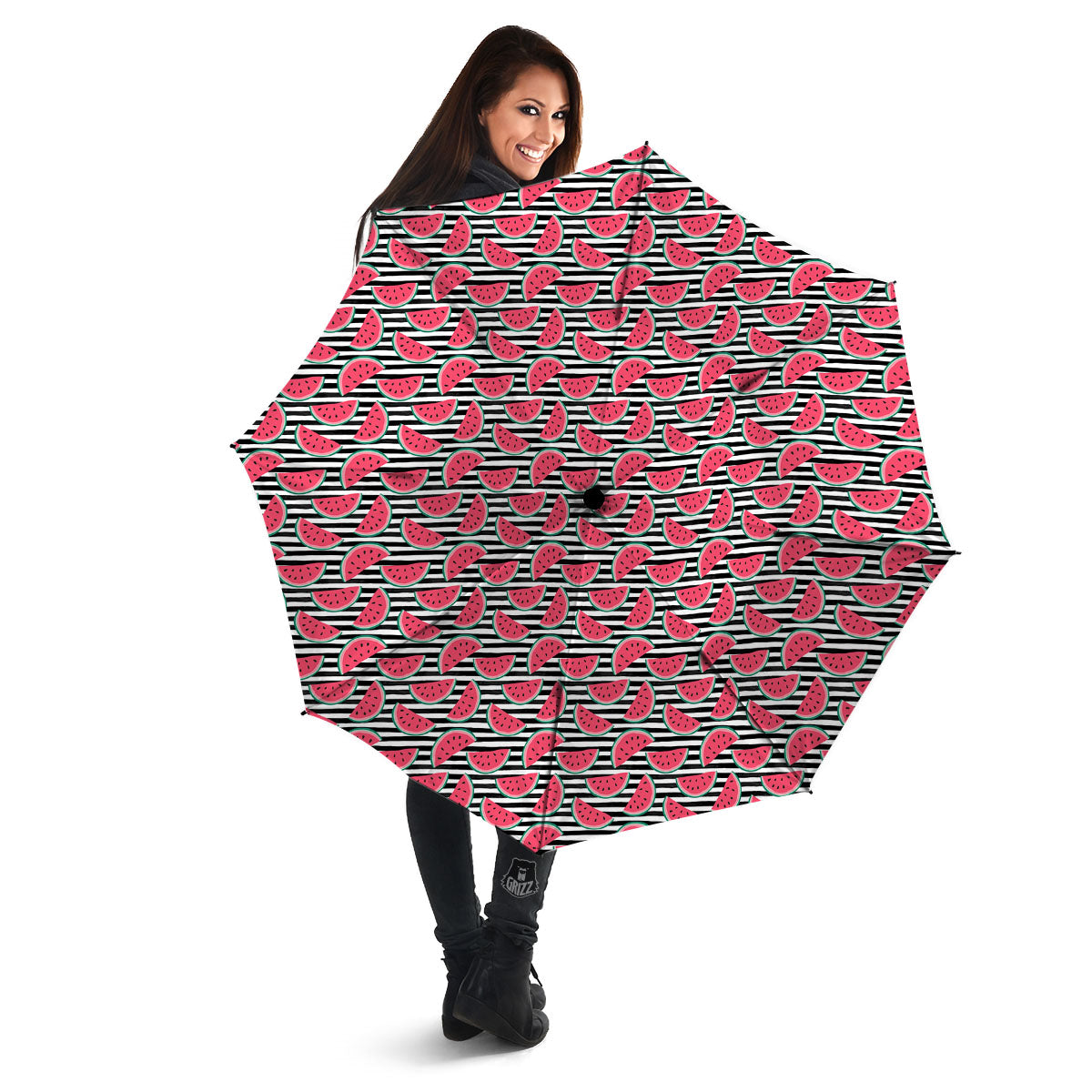 Watermelon Black Striped Print Pattern Umbrella-grizzshop