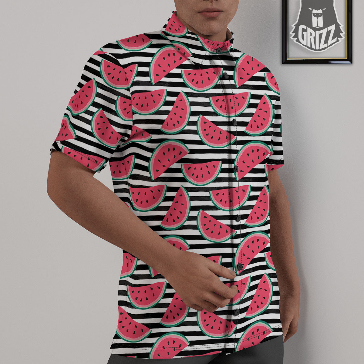 Watermelon Black Striped Print Pattern Untucked Shirts-grizzshop