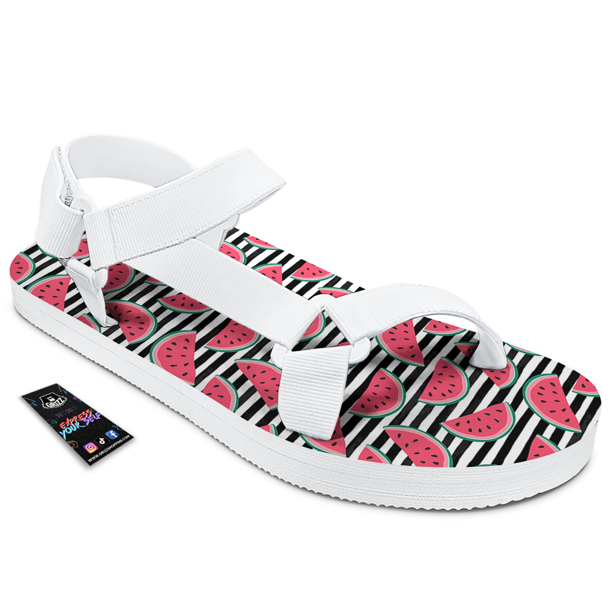 Watermelon Black Striped Print Pattern White Open Toe Sandals-grizzshop