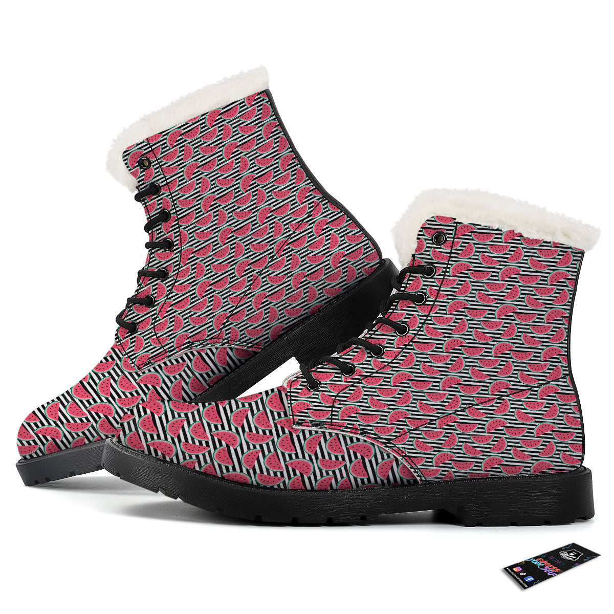 Watermelon Black Striped Print Pattern Winter Boots-grizzshop