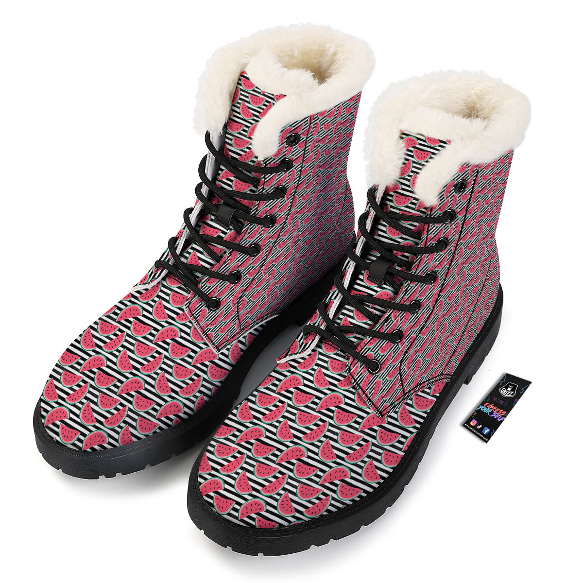 Watermelon Black Striped Print Pattern Winter Boots-grizzshop