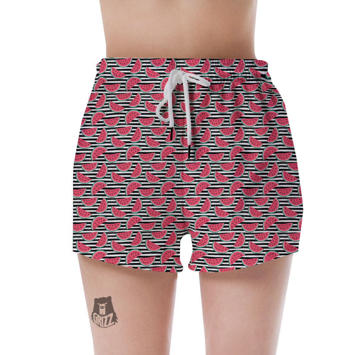Watermelon Black Striped Print Pattern Women's Shorts-grizzshop