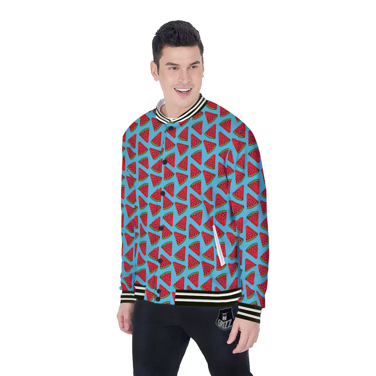 Watermelon Blue Cute Print Pattern Baseball Jacket-grizzshop
