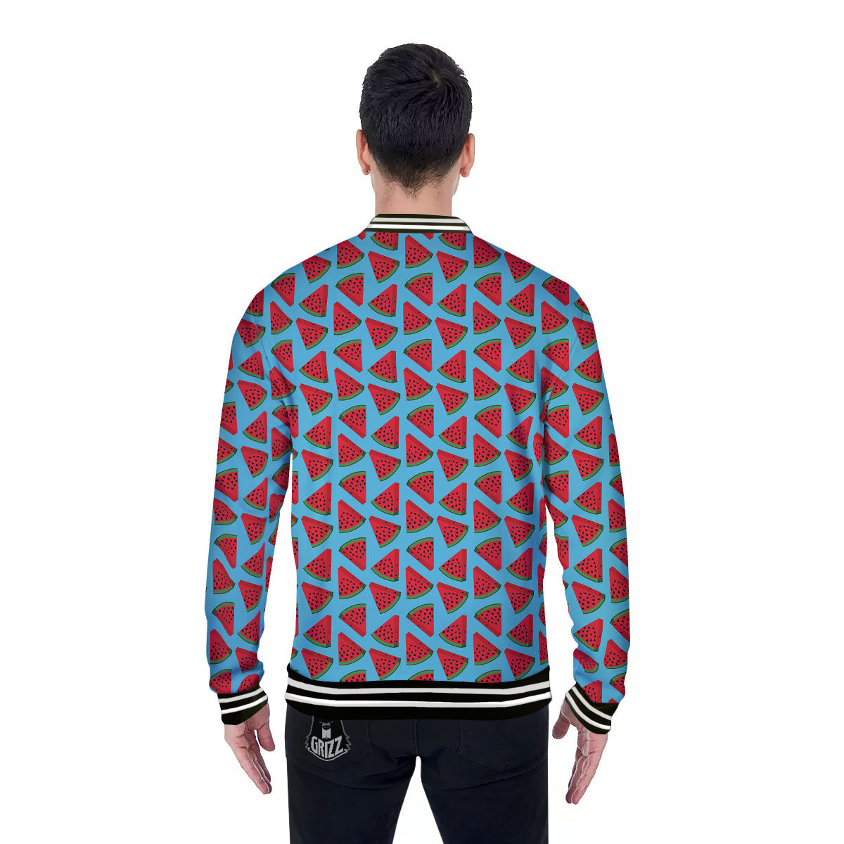 Watermelon Blue Cute Print Pattern Baseball Jacket-grizzshop