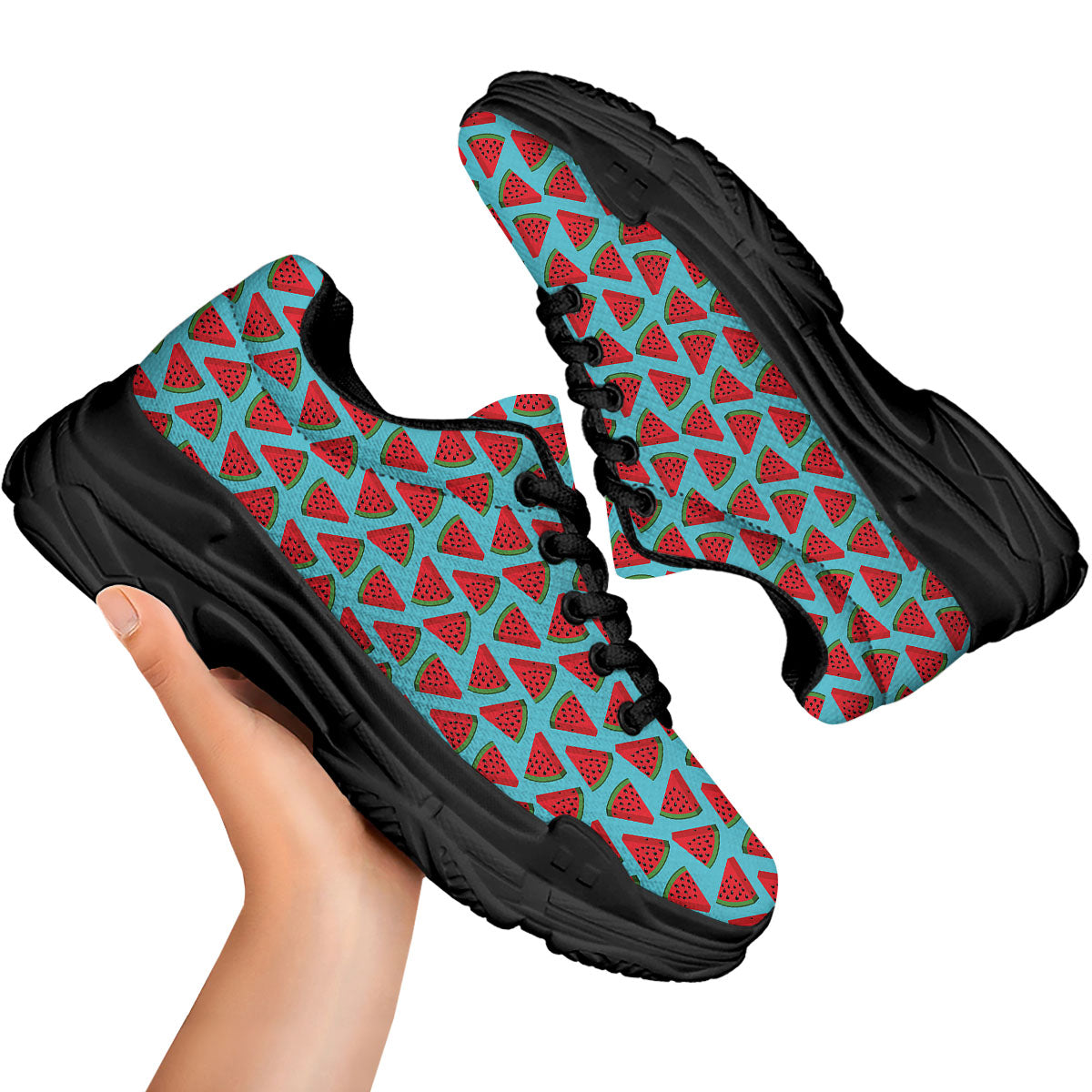 Watermelon Blue Cute Print Pattern Black Chunky Shoes-grizzshop