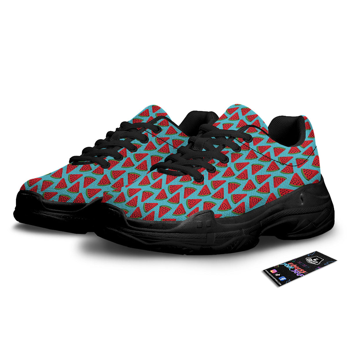 Watermelon Blue Cute Print Pattern Black Chunky Shoes-grizzshop