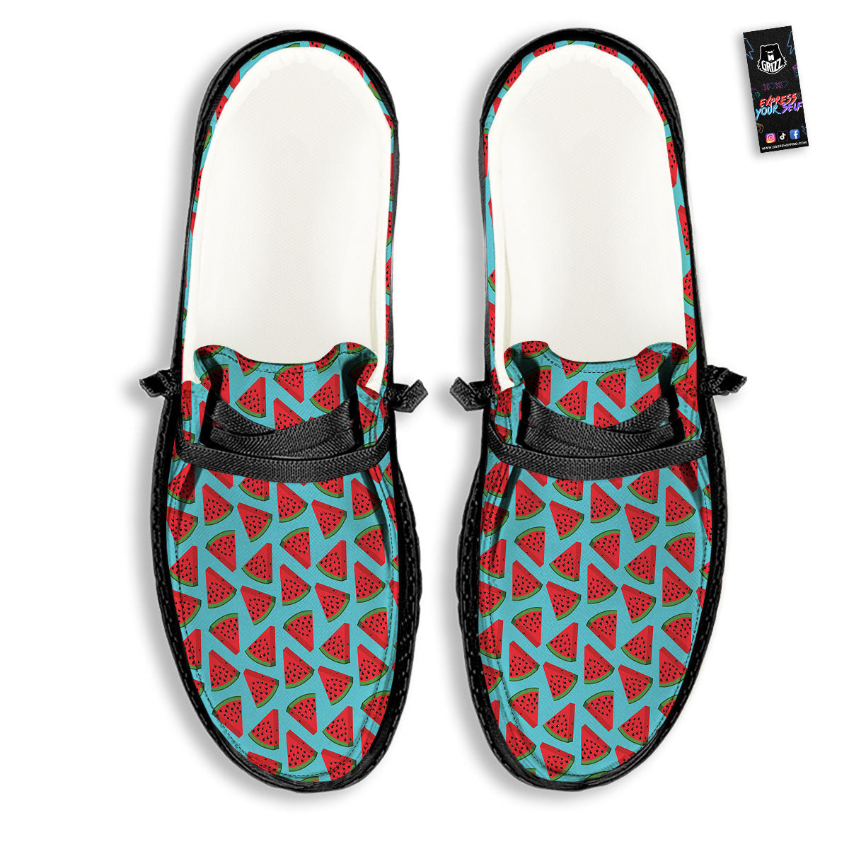 Watermelon Blue Cute Print Pattern Black Loafers-grizzshop
