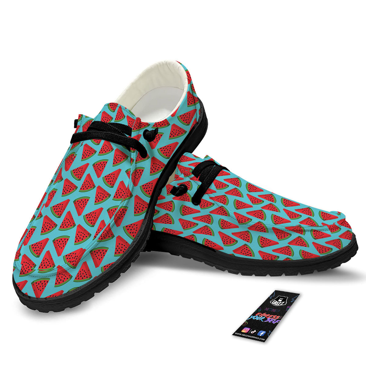 Watermelon Blue Cute Print Pattern Black Loafers-grizzshop