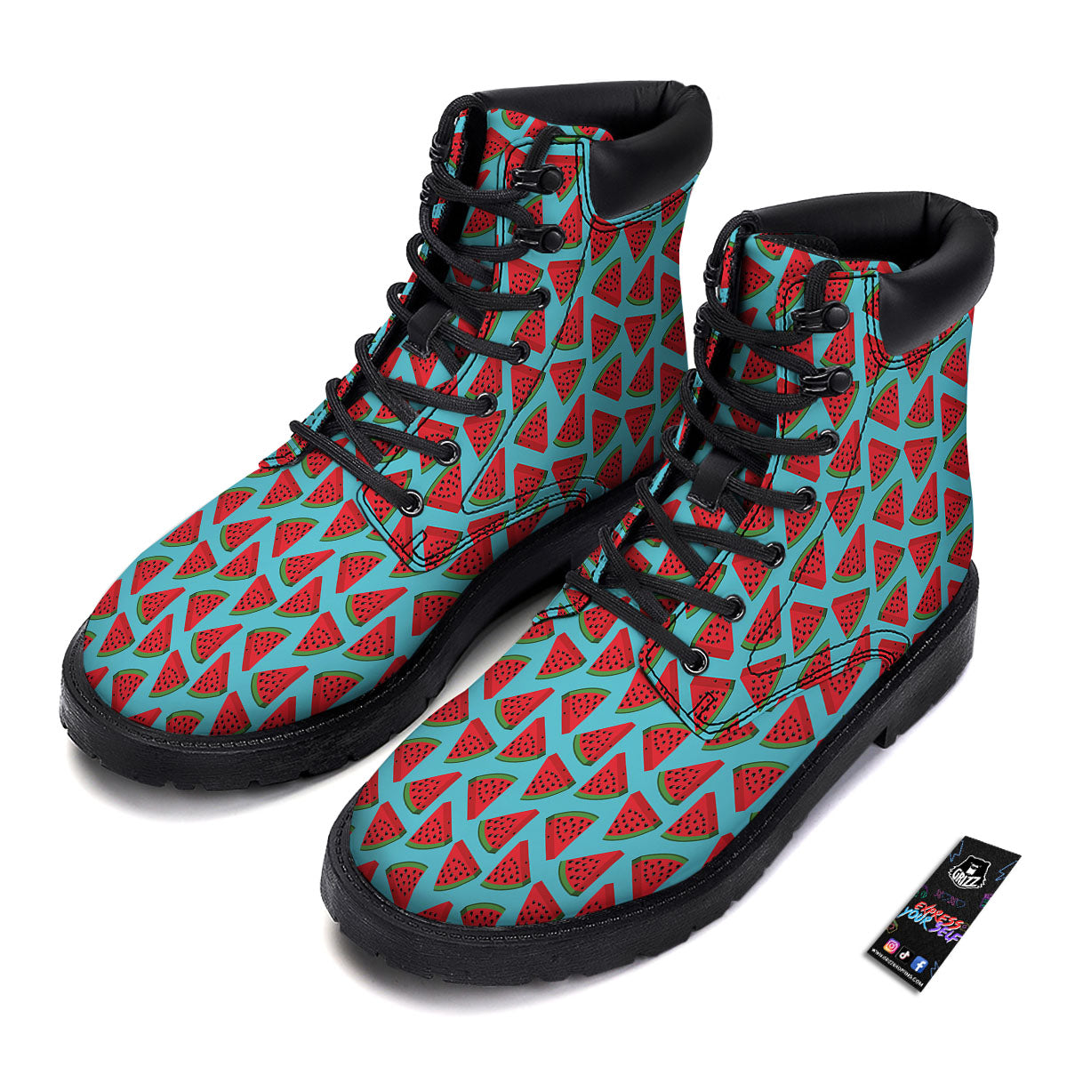 Watermelon Blue Cute Print Pattern Boots-grizzshop