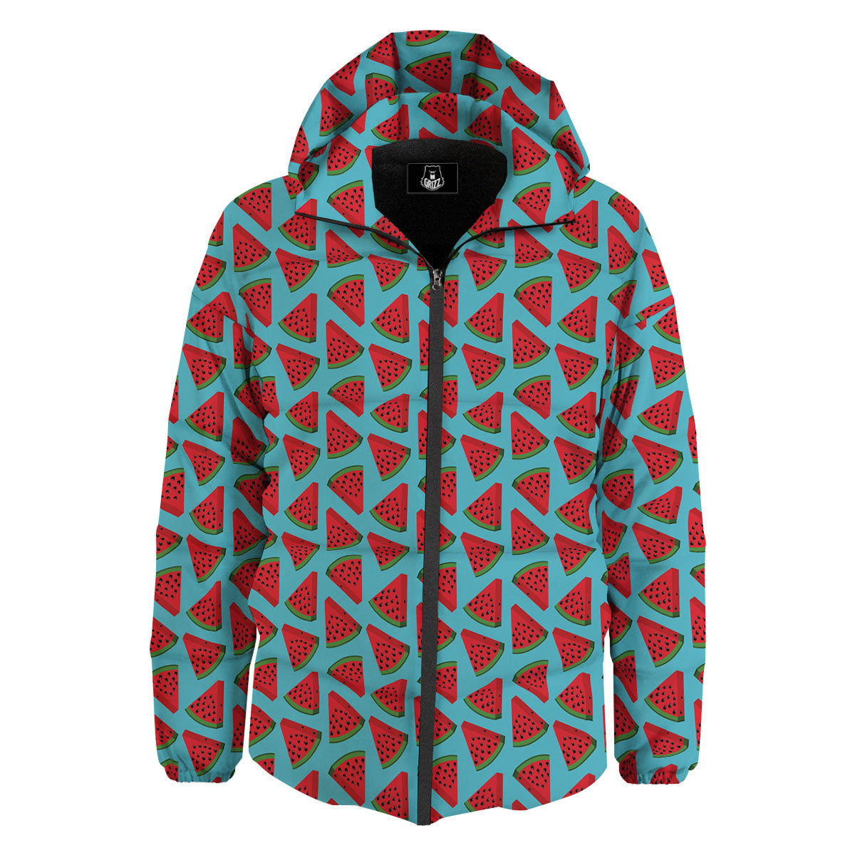 Watermelon Blue Cute Print Pattern Down Jacket-grizzshop