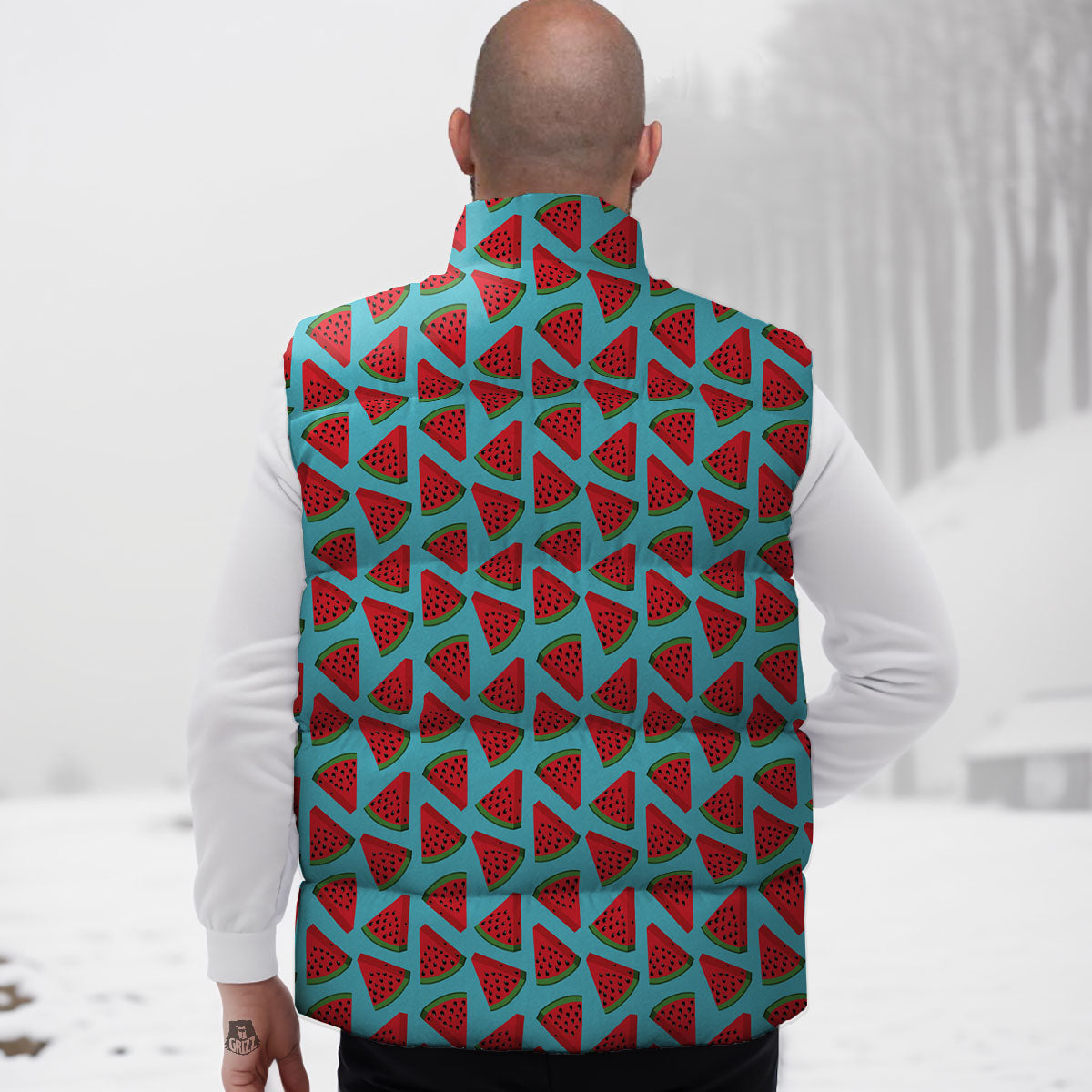 Watermelon Blue Cute Print Pattern Down Vest-grizzshop