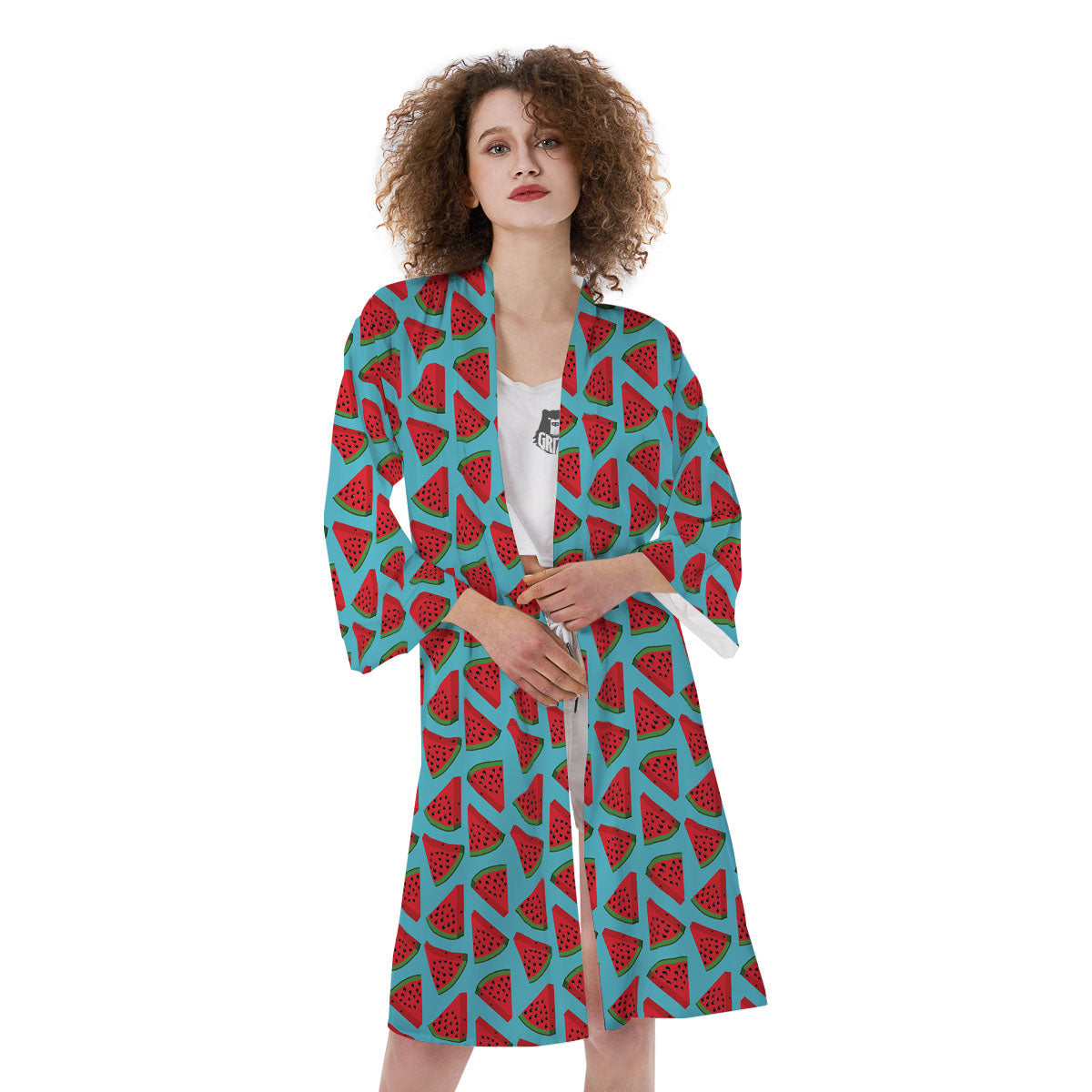Watermelon Blue Cute Print Pattern Kimono-grizzshop