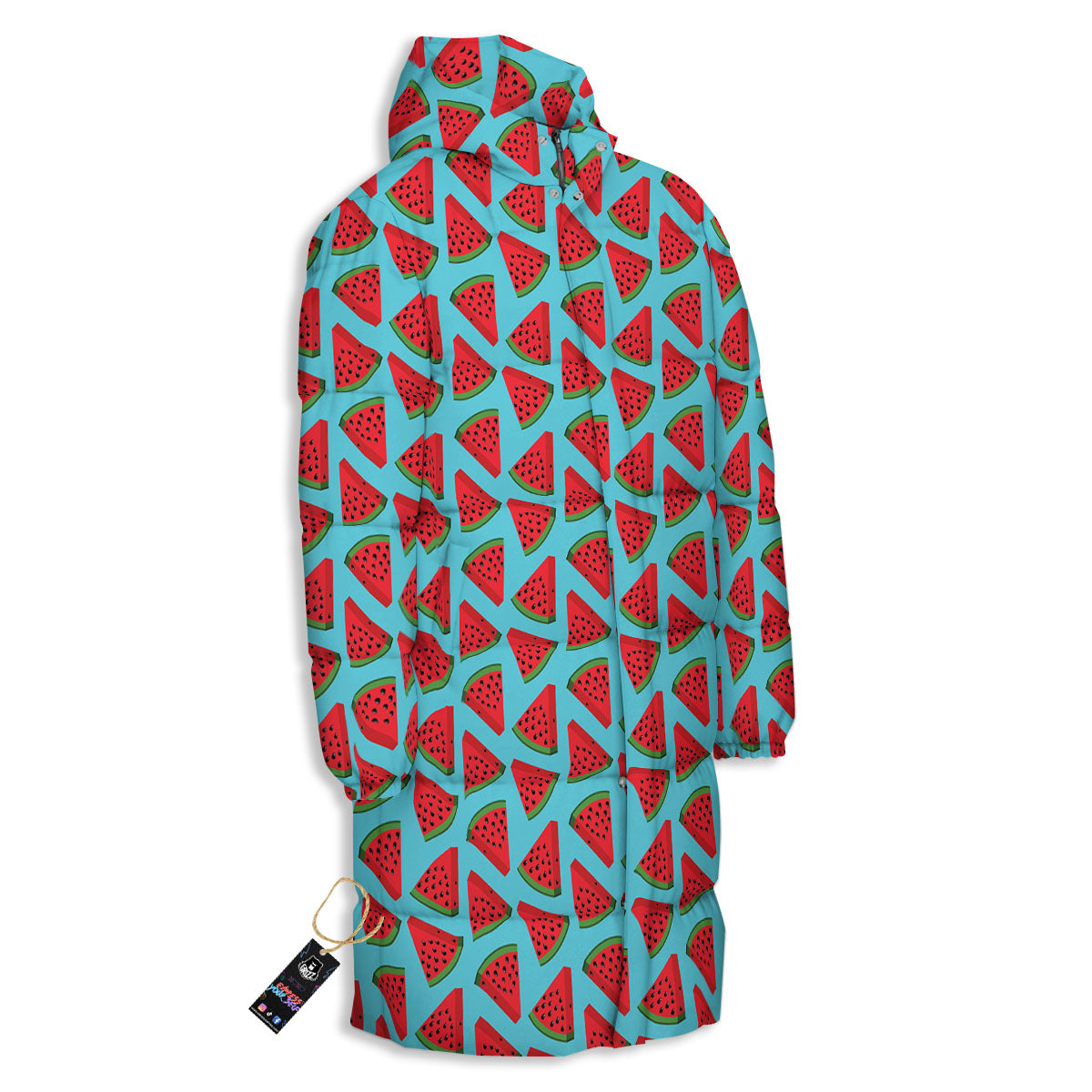 Watermelon Blue Cute Print Pattern Long Down Jacket-grizzshop