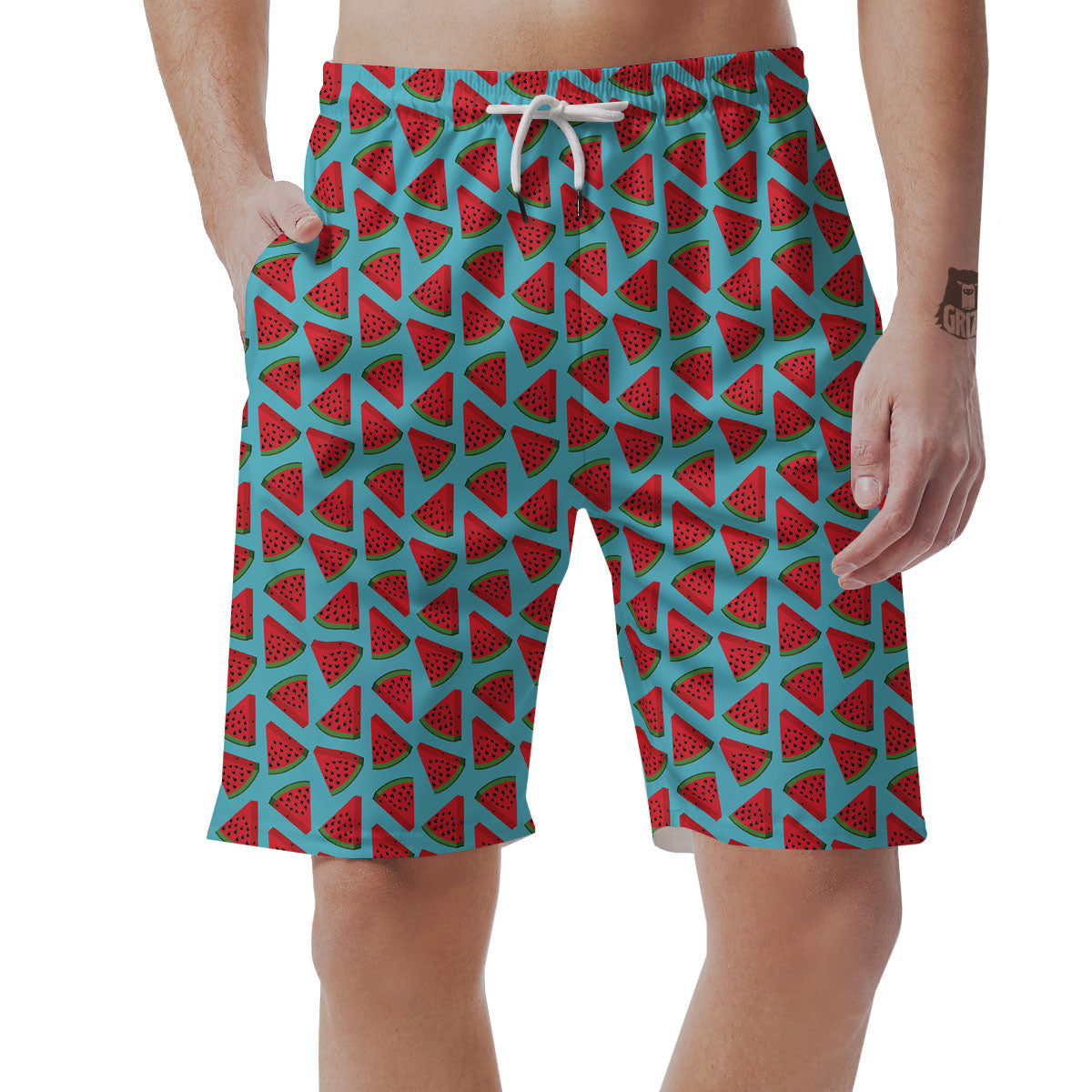 Watermelon Blue Cute Print Pattern Men's Shorts-grizzshop