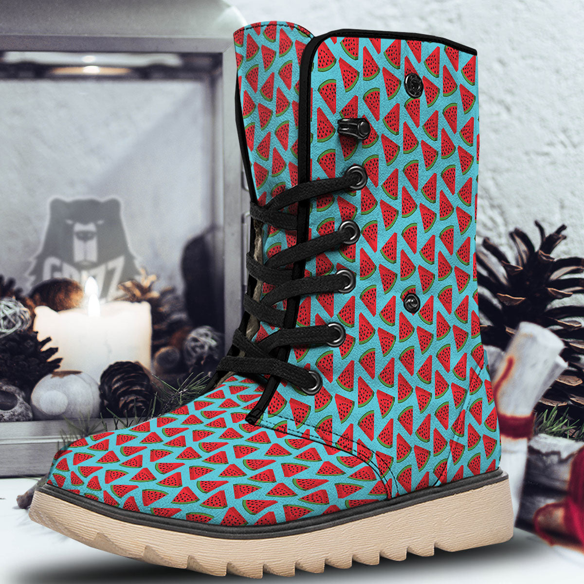 Watermelon Blue Cute Print Pattern Snow Boots-grizzshop