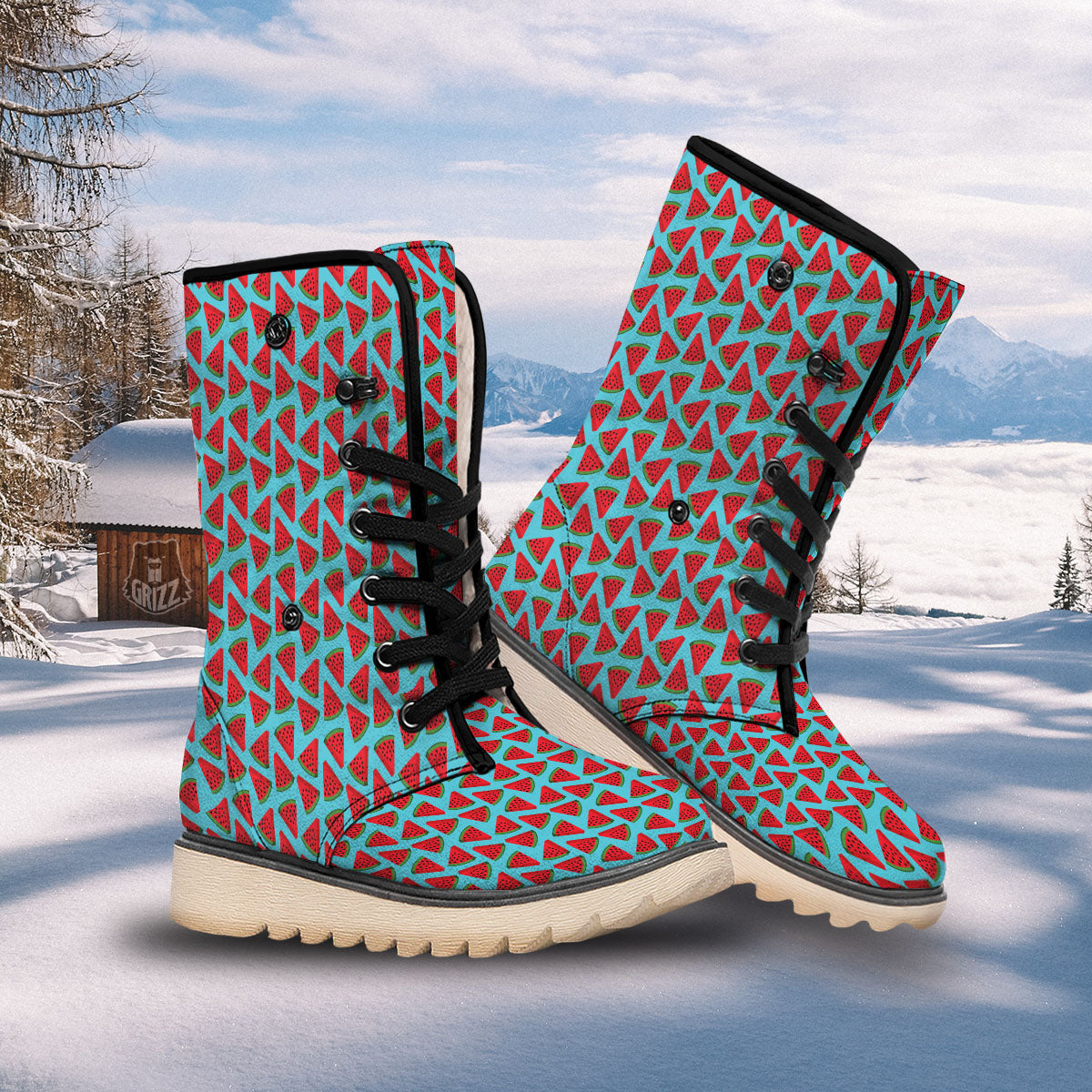 Watermelon Blue Cute Print Pattern Snow Boots-grizzshop