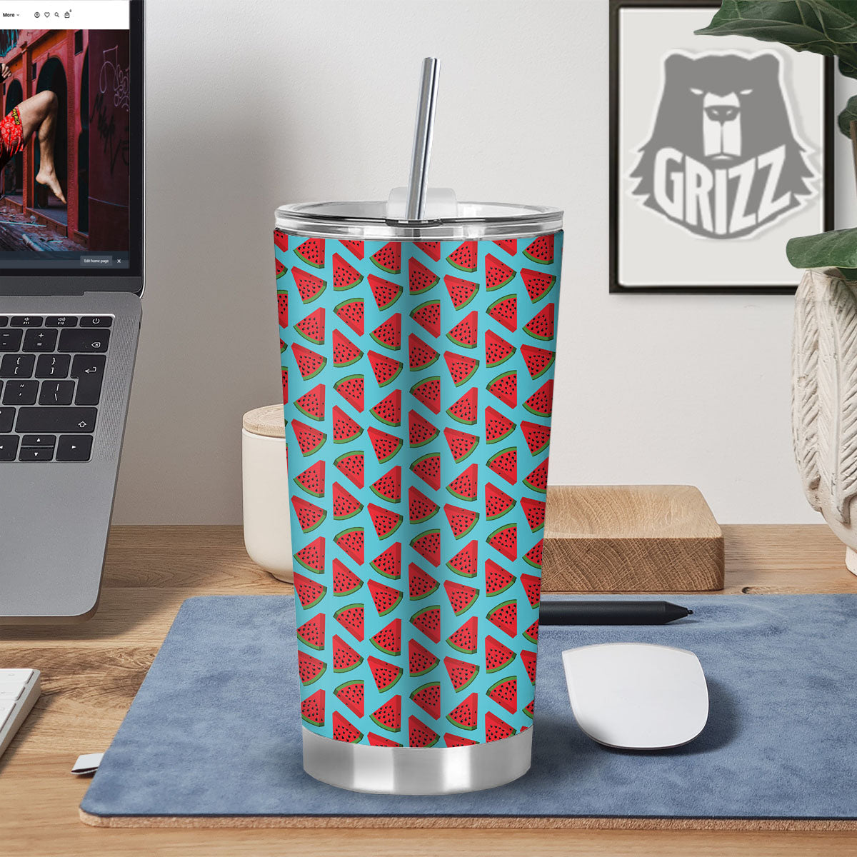 Watermelon Blue Cute Print Pattern Tumbler-grizzshop