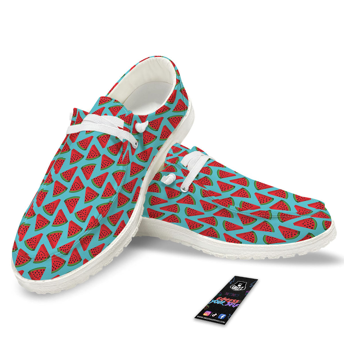 Watermelon Blue Cute Print Pattern White Loafers-grizzshop