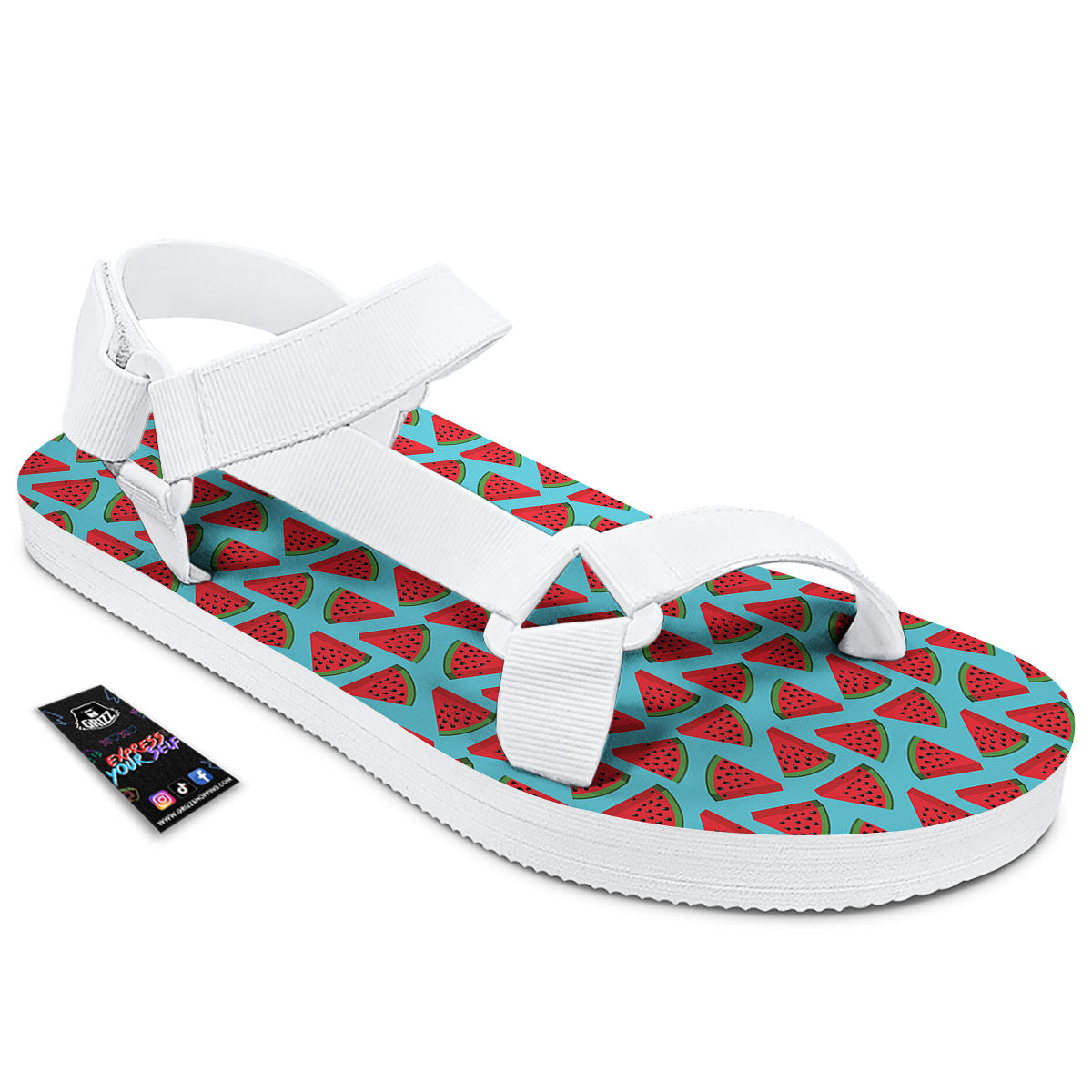 Watermelon Blue Cute Print Pattern White Open Toe Sandals-grizzshop