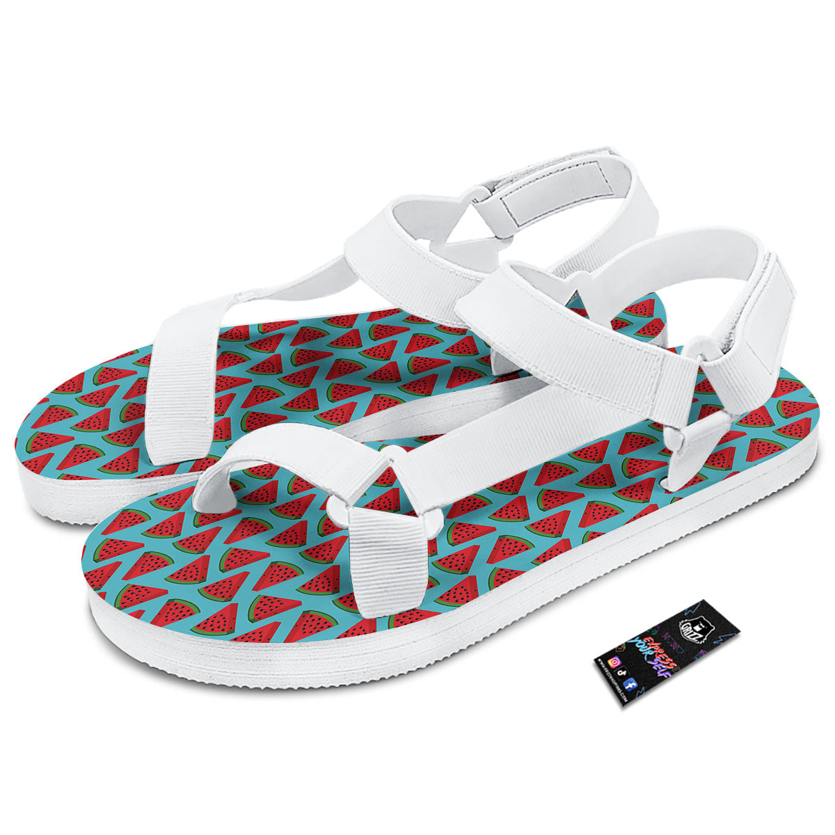 Watermelon Blue Cute Print Pattern White Open Toe Sandals-grizzshop