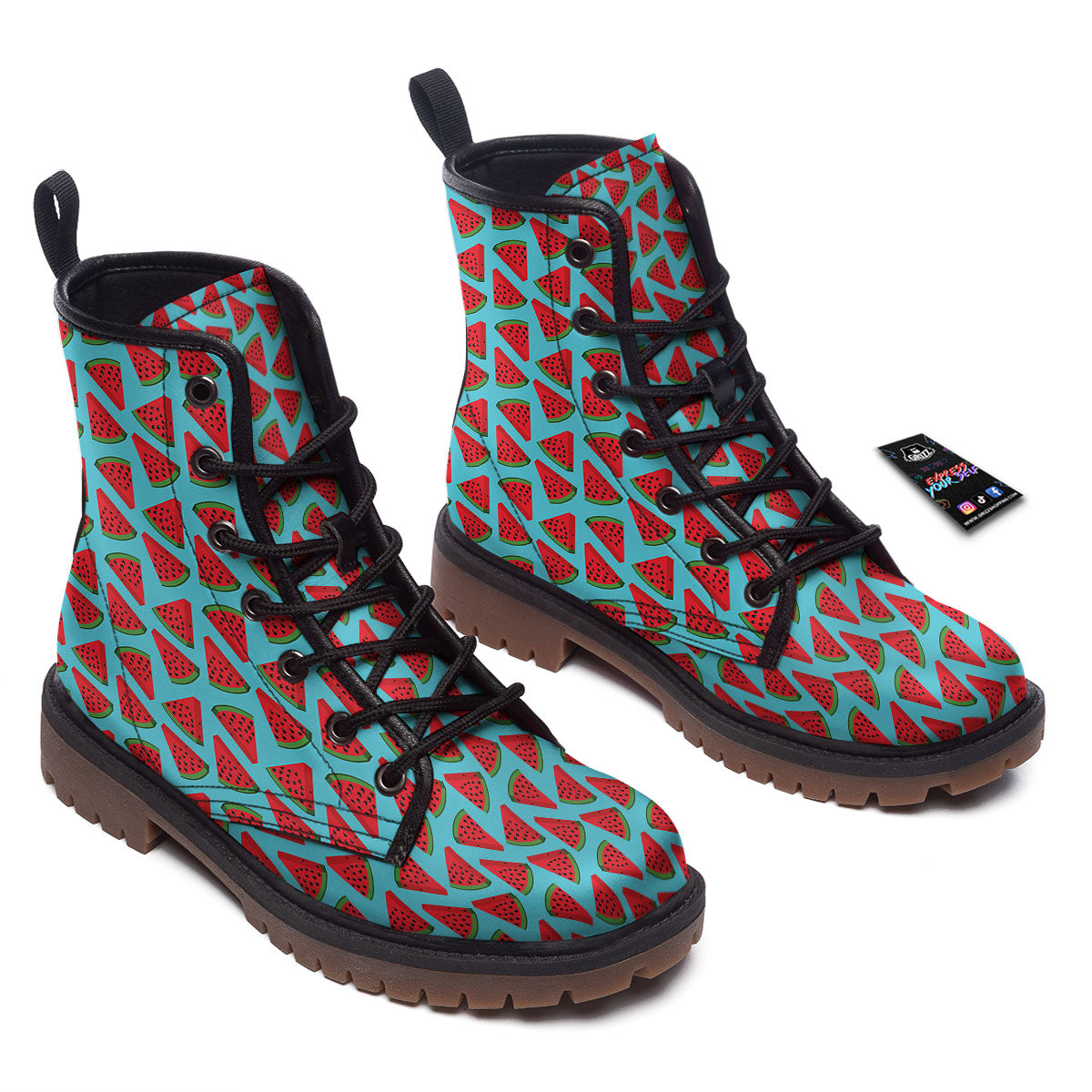 Watermelon Blue Cute Print Pattern Work Boots-grizzshop
