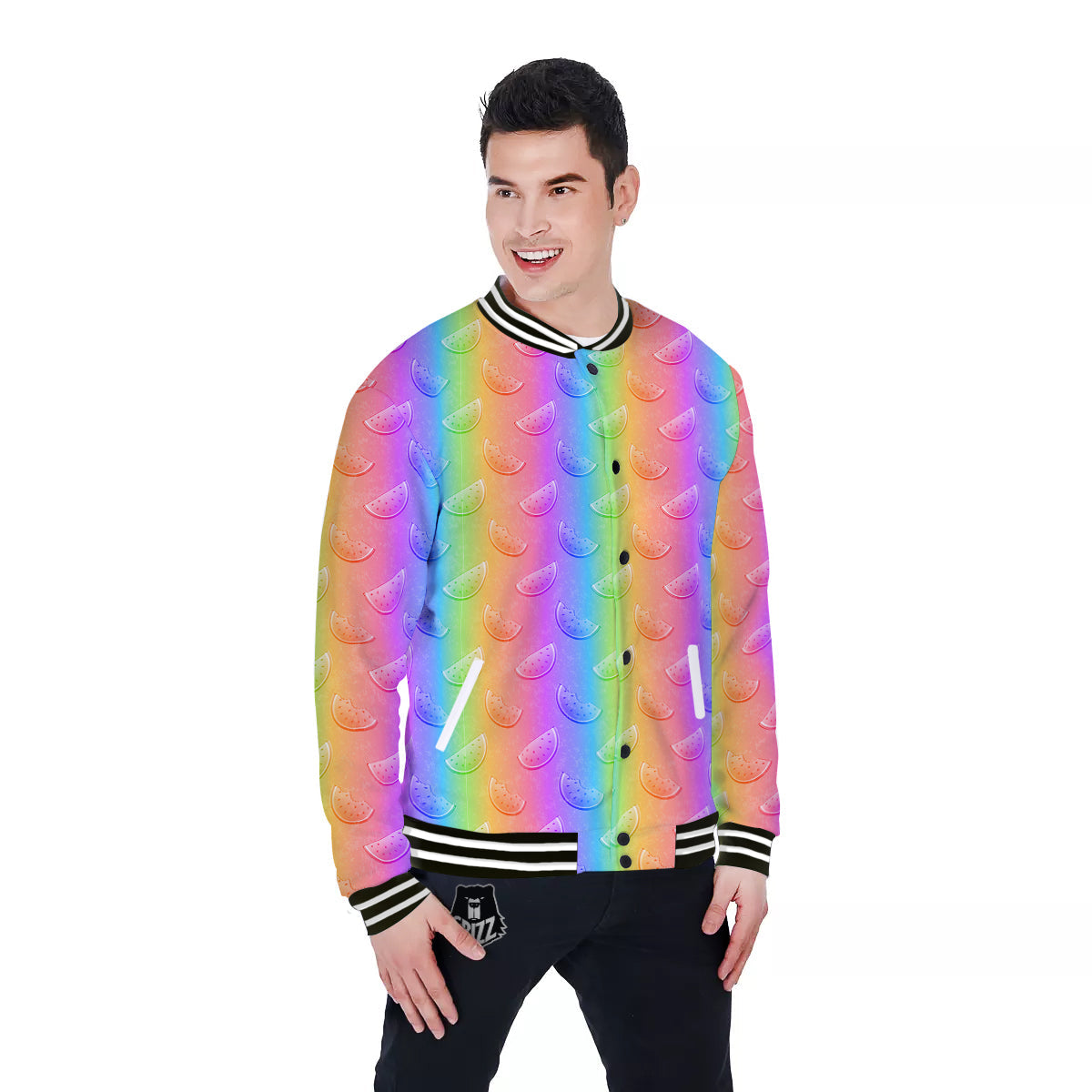 Watermelon Colorful Print Pattern Baseball Jacket-grizzshop