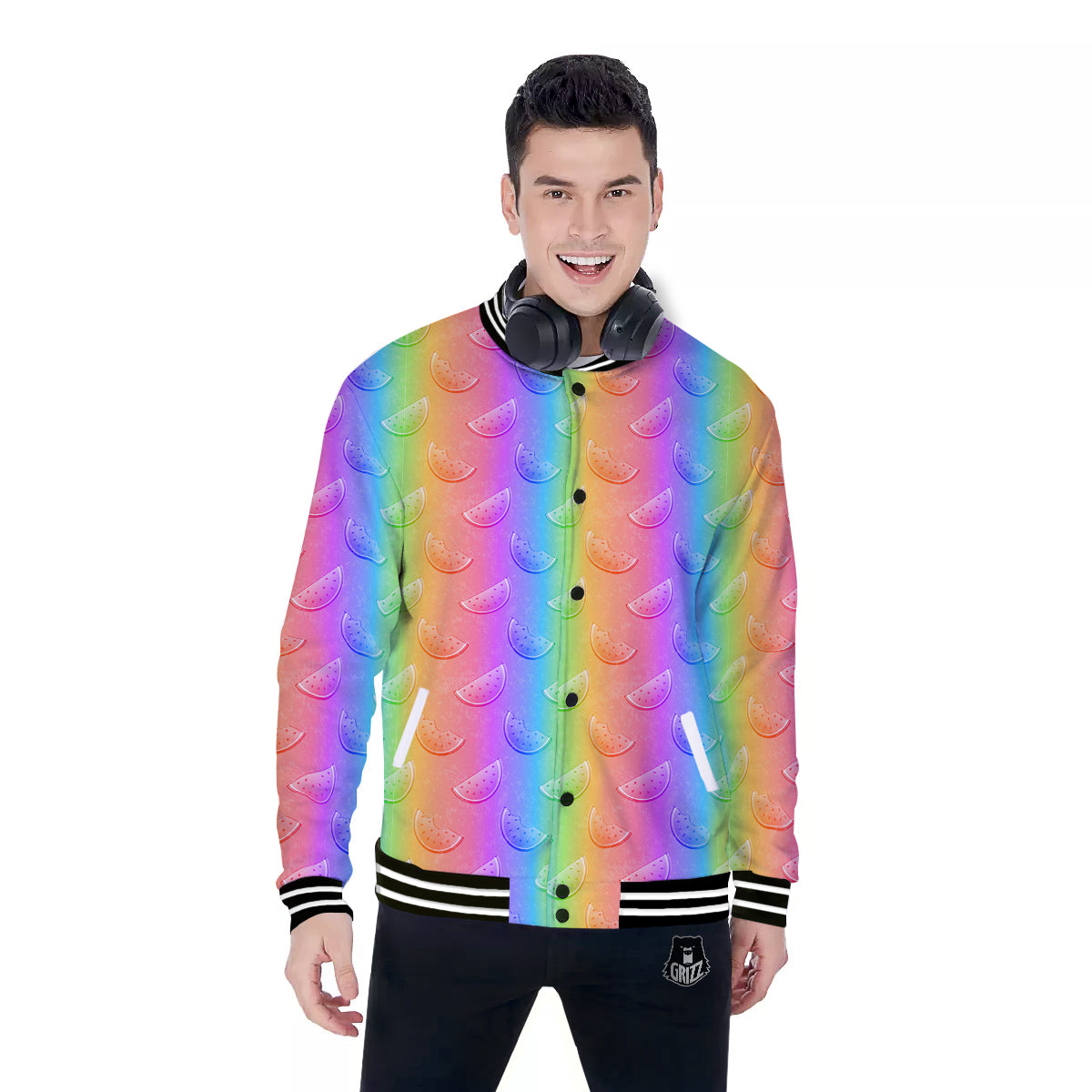 Watermelon Colorful Print Pattern Baseball Jacket-grizzshop