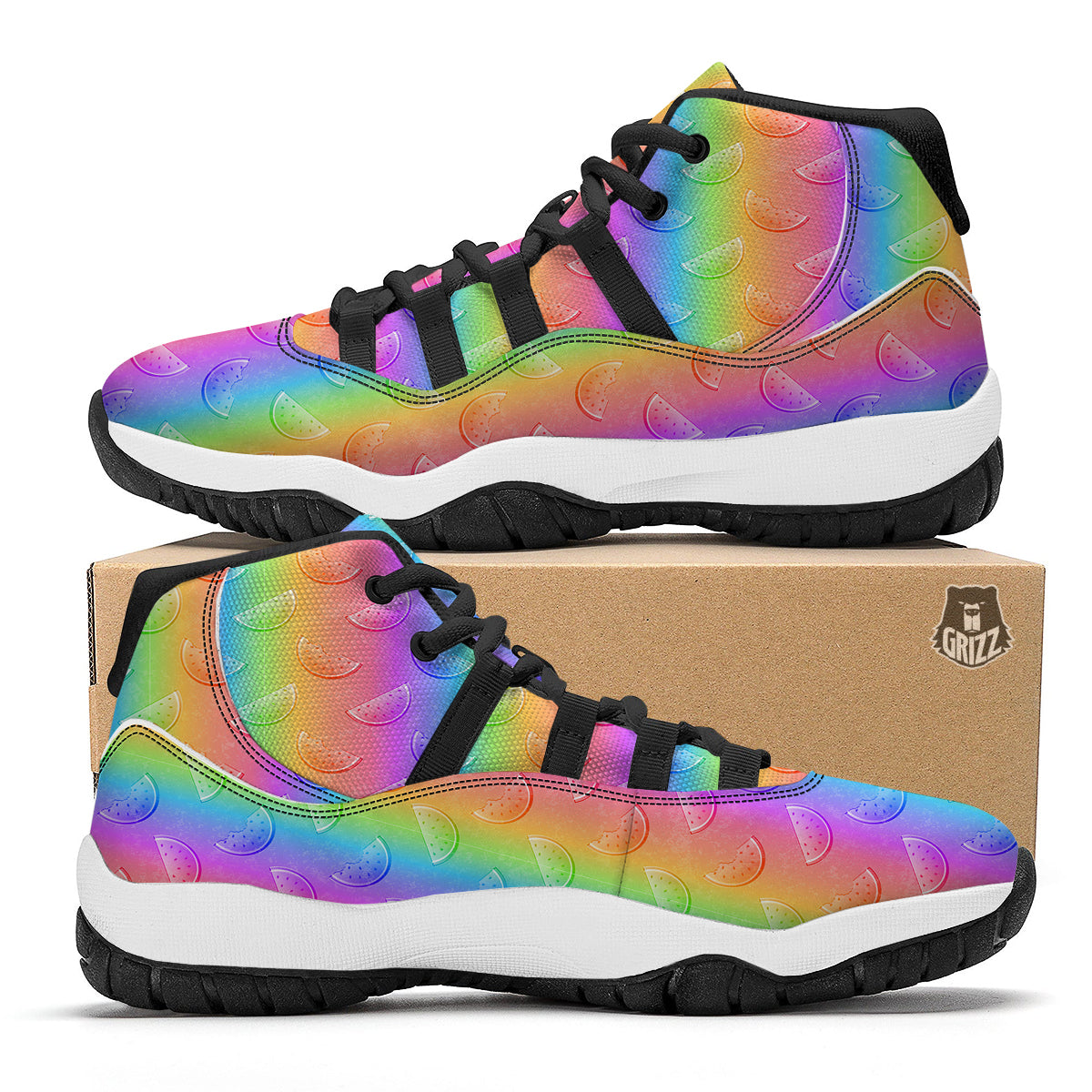 Watermelon Colorful Print Pattern Black Bball Shoes-grizzshop