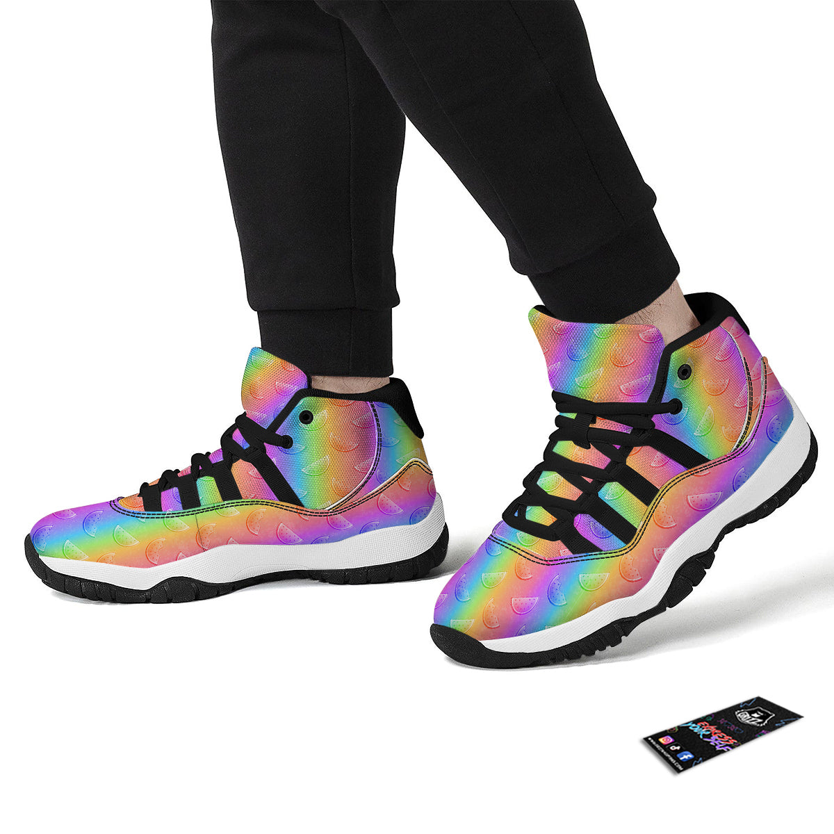 Watermelon Colorful Print Pattern Black Bball Shoes-grizzshop