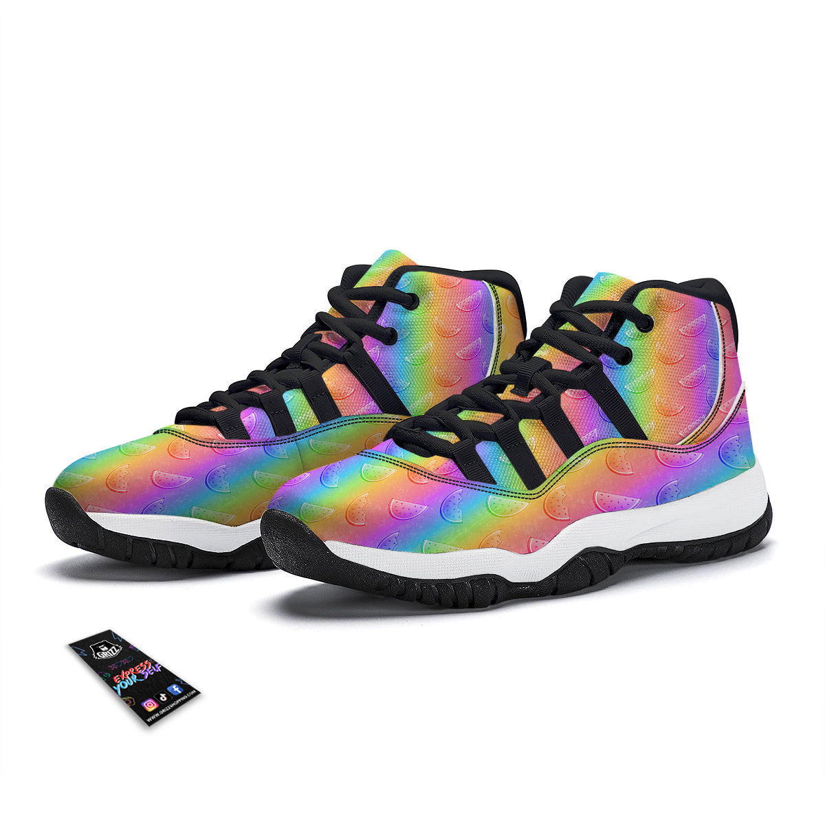 Watermelon Colorful Print Pattern Black Bball Shoes-grizzshop