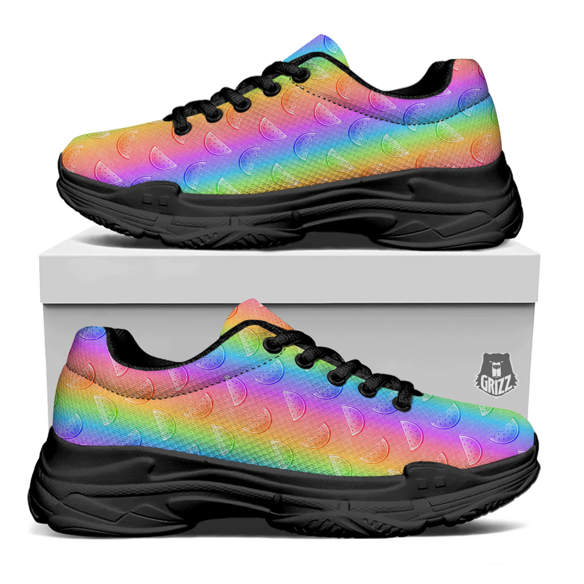 Watermelon Colorful Print Pattern Black Chunky Shoes-grizzshop