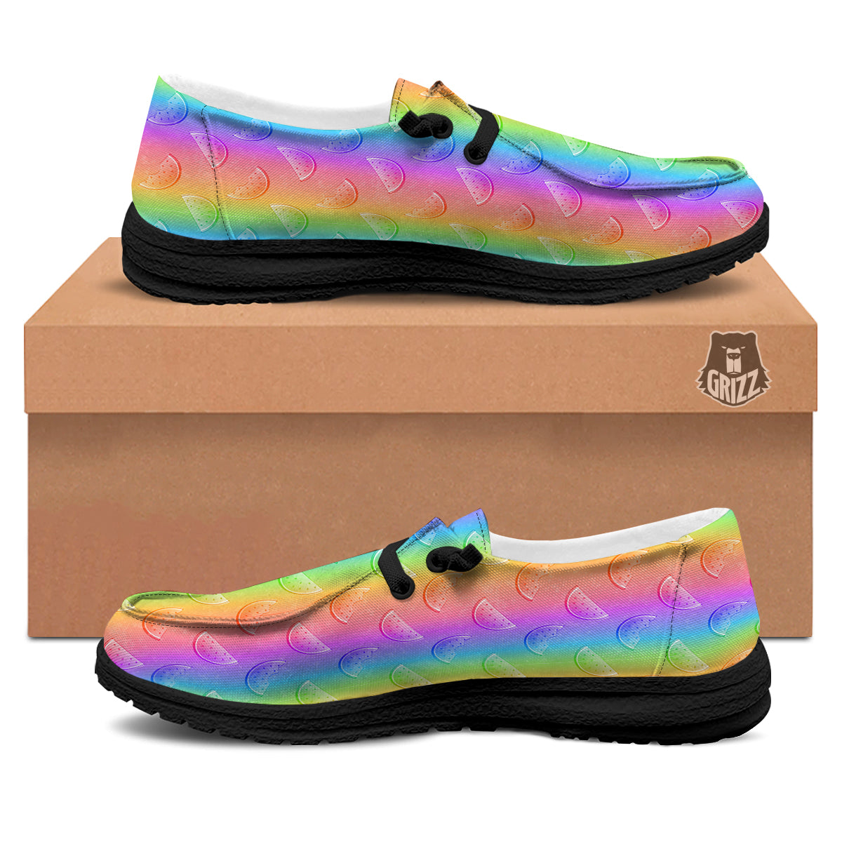 Watermelon Colorful Print Pattern Black Loafers-grizzshop
