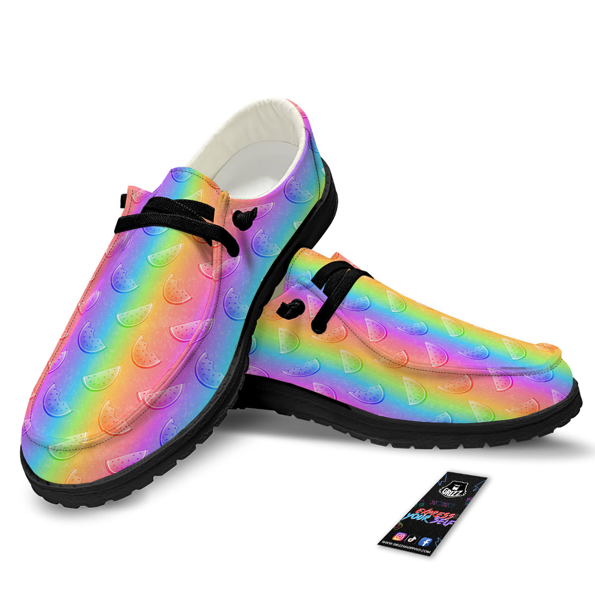 Watermelon Colorful Print Pattern Black Loafers-grizzshop