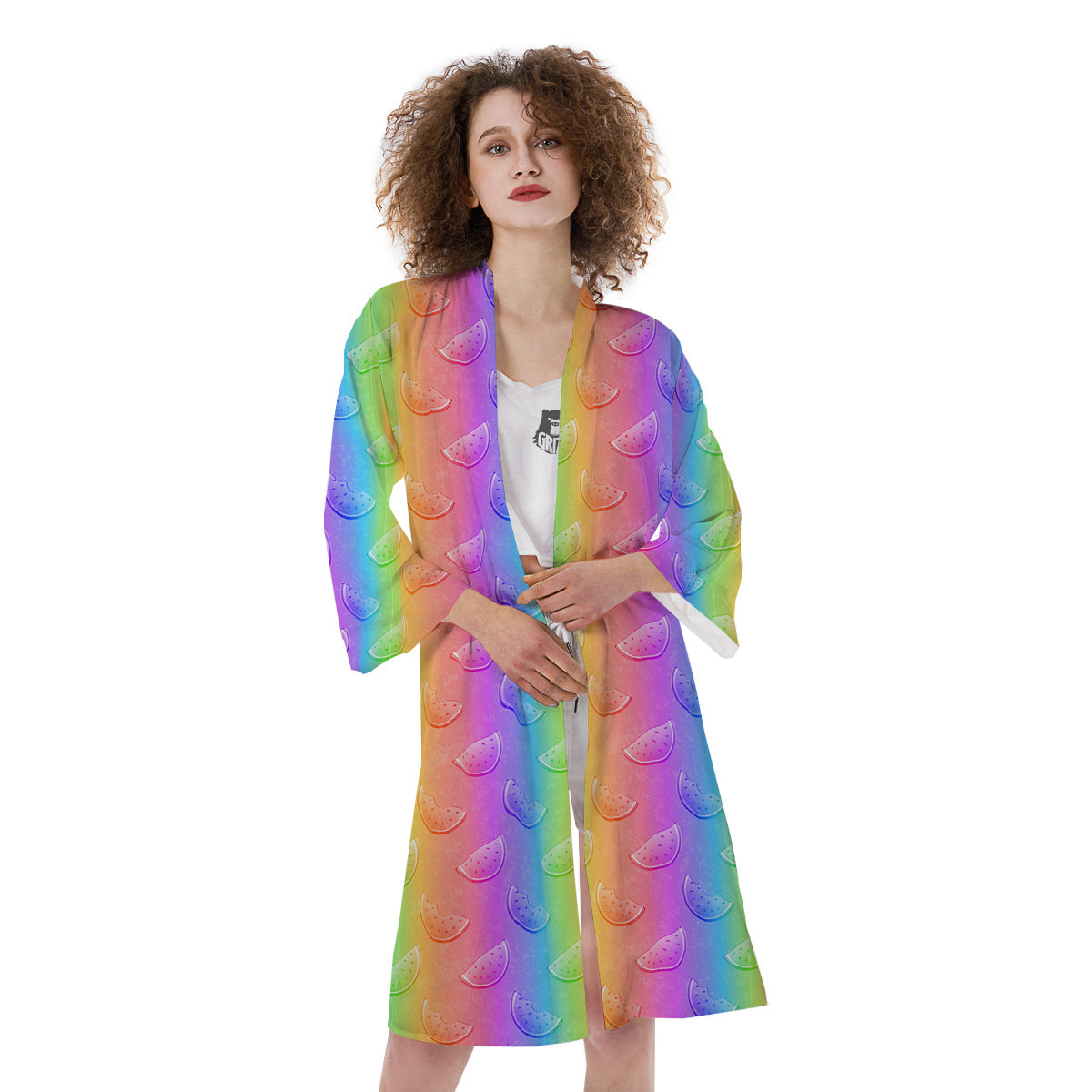 Watermelon Colorful Print Pattern Kimono-grizzshop
